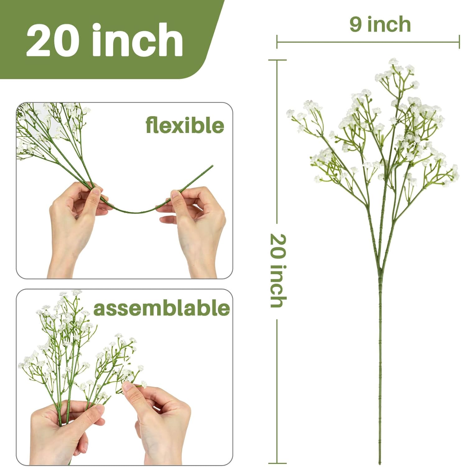 MAQIAHN 6 Baby Breath Artificial Flowers - Babies Breath Flowers Artificial Bulk Faux Flowers Bouquet White Flores Greenery Real Touch Fake Flowers Arrangements Wedding Centerpieces Tables Decorations