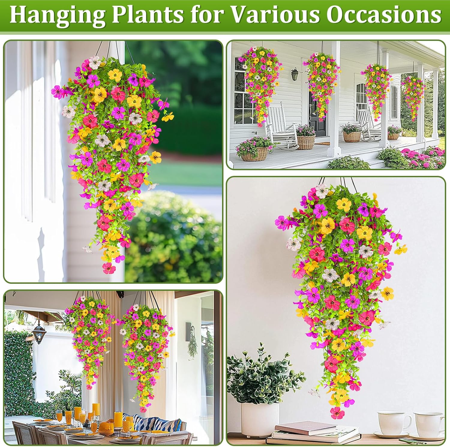 TURNMEON 4 Pcs Artificial Flowers for Outdoors Spring Decoration, Fake Hanging Flowers Plants UV Resistant Faux Plastic Realistic Silk Flower for Outside Gardens Porch Planter Patio Yard Home Indoor - Image 2