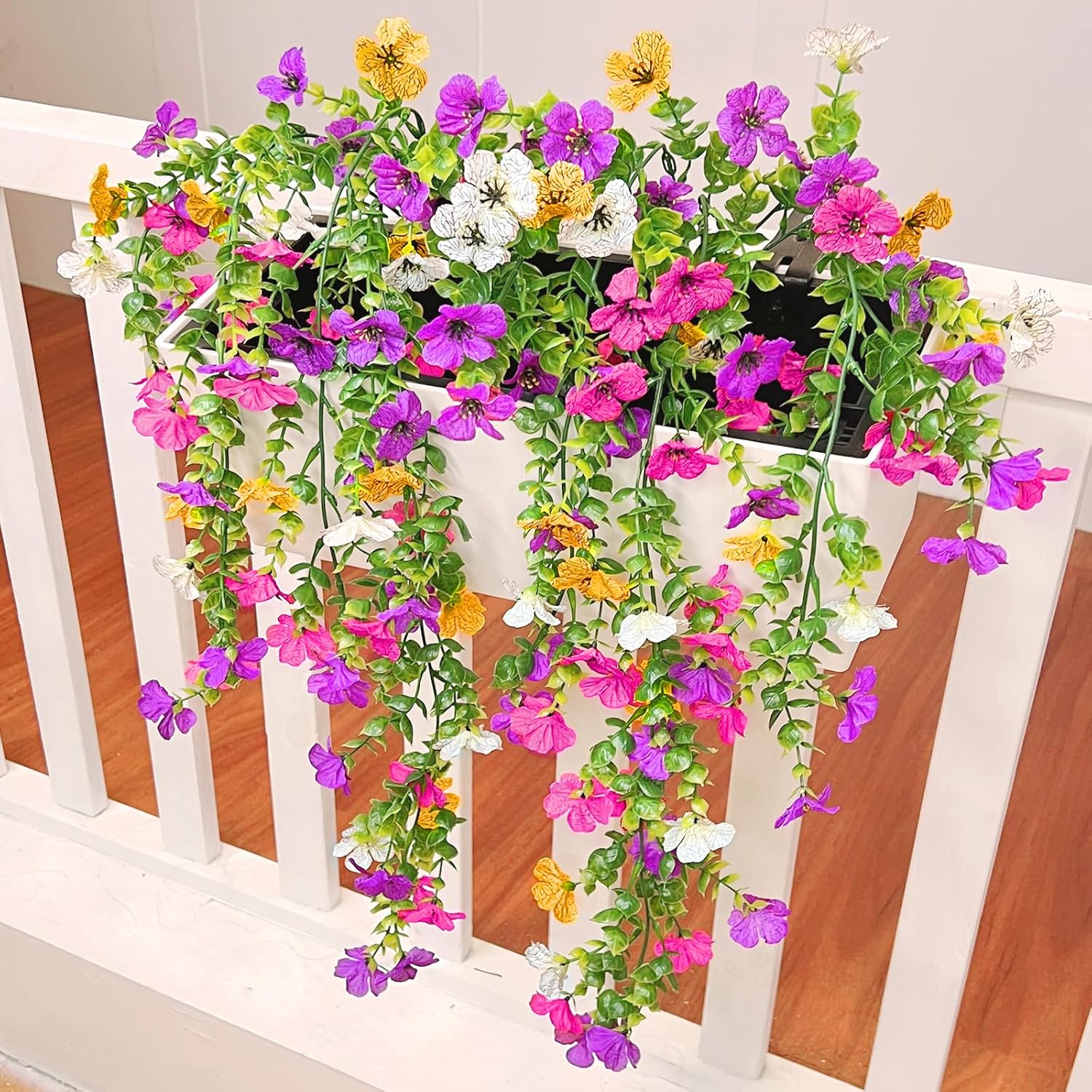 TURNMEON 4 Pcs Artificial Flowers for Outdoors Spring Decoration, Fake Hanging Flowers Plants UV Resistant Faux Plastic Realistic Silk Flower for Outside Gardens Porch Planter Patio Yard Home Indoor - Image 4