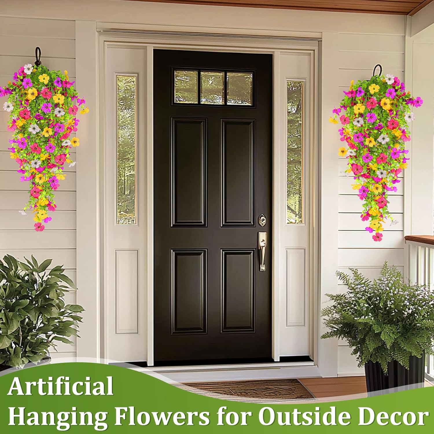 TURNMEON 4 Pcs Artificial Flowers for Outdoors Spring Decoration, Fake Hanging Flowers Plants UV Resistant Faux Plastic Realistic Silk Flower for Outside Gardens Porch Planter Patio Yard Home Indoor - Image 5