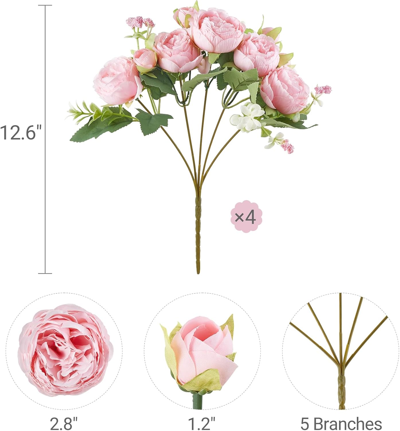 Mkono Peonies Artificial Flowers, Small Silk Flowers for Home Decor Indoor Fake Bouquet Faux Floral Arrangements Dining Table Centerpieces for Kitchen Party Decor Pink - Image 2