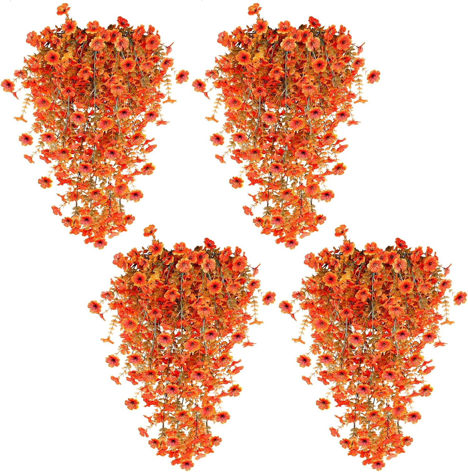 TURNMEON 4 Pcs Artificial Flowers for Outdoors Spring Decoration, Fake Hanging Flowers Plants UV Resistant Faux Plastic Realistic Silk Flower for Outside Gardens Porch Planter Patio Yard Home Indoor - Image 6