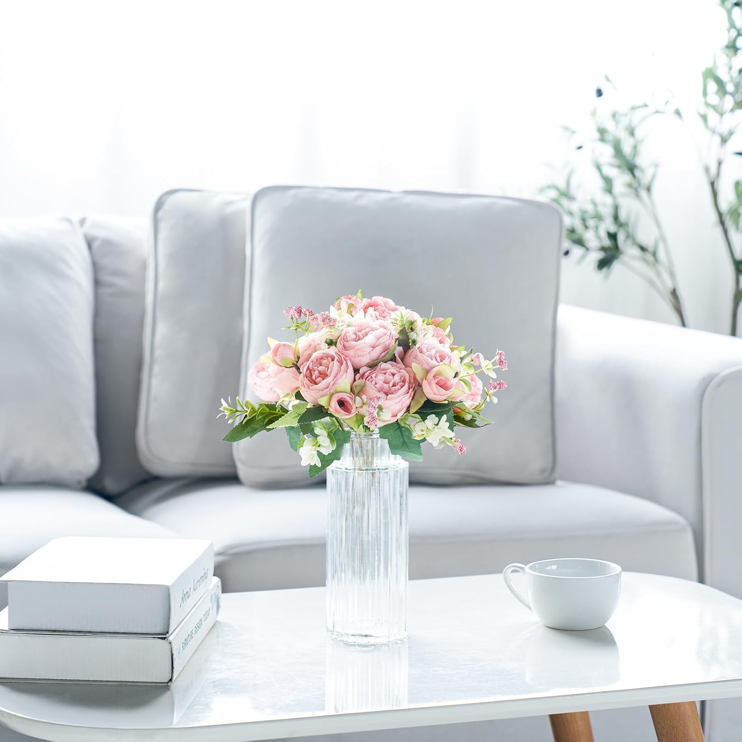 Mkono Peonies Artificial Flowers, Small Silk Flowers for Home Decor Indoor Fake Bouquet Faux Floral Arrangements Dining Table Centerpieces for Kitchen Party Decor Pink - Image 3