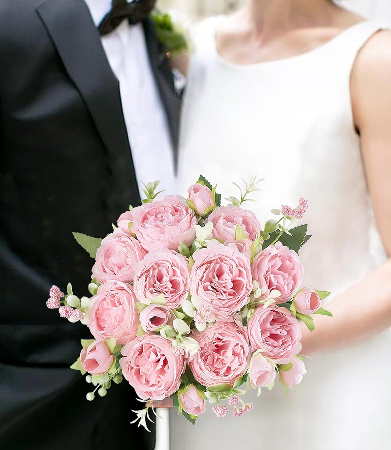 Mkono Peonies Artificial Flowers, Small Silk Flowers for Home Decor Indoor Fake Bouquet Faux Floral Arrangements Dining Table Centerpieces for Kitchen Party Decor Pink - Image 4