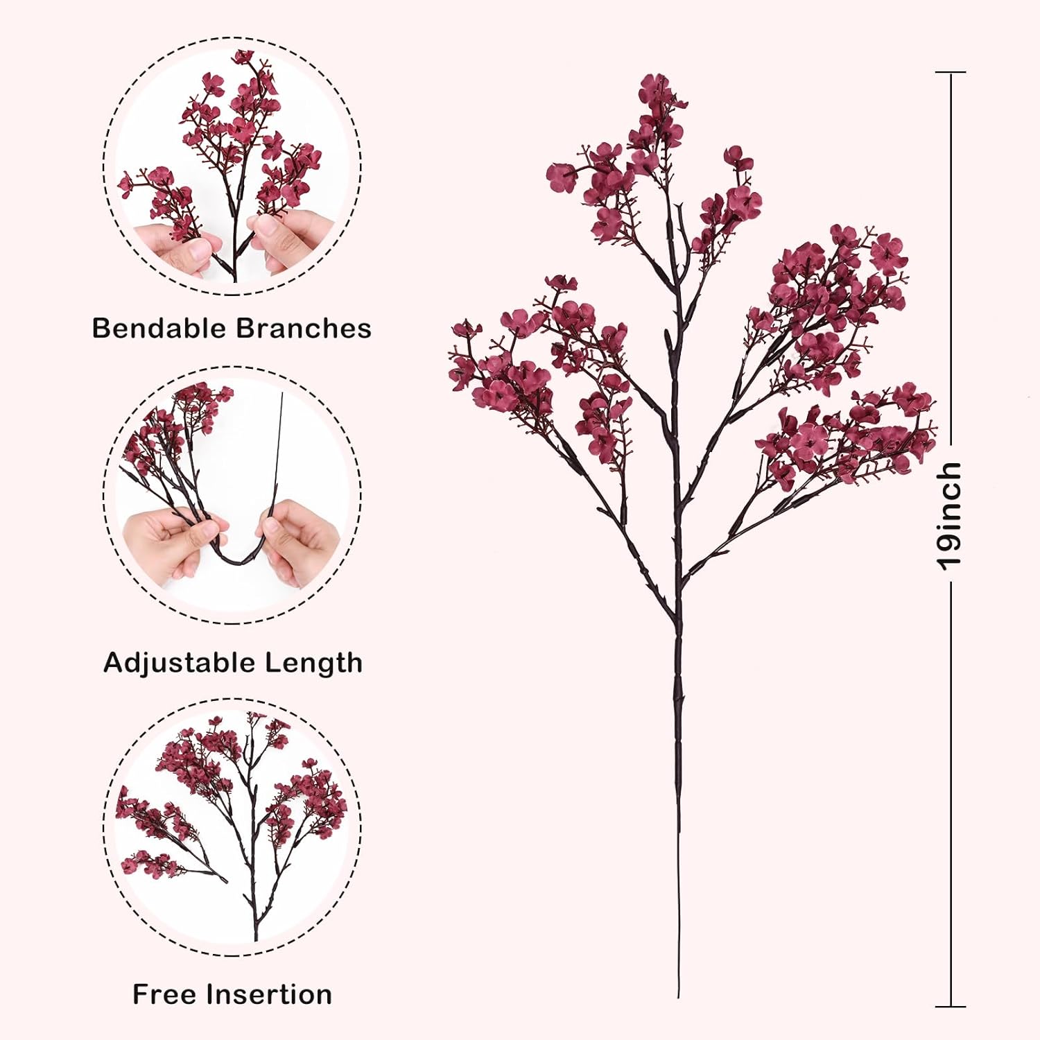 Waipfaru 6Pcs Fake Flowers Babys Breath Silk Artificial Flowers Gypsophila Bouquets Bulk Real Touch Fall Stems for Fall Thanksgiving Decor Autumn DIY Floral Arrangement Table Centerpieces, Wine Red - Image 4