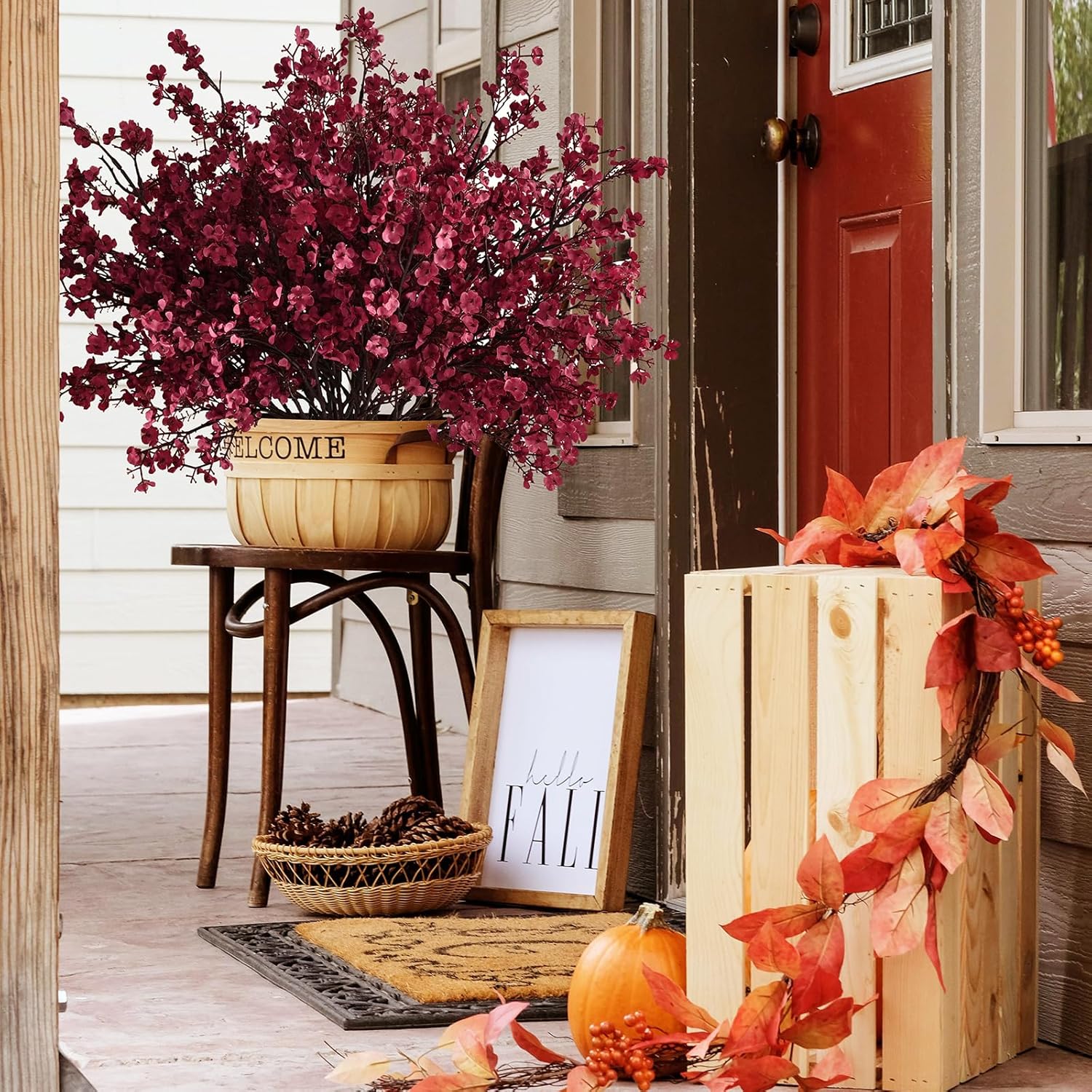 Waipfaru 6Pcs Fake Flowers Babys Breath Silk Artificial Flowers Gypsophila Bouquets Bulk Real Touch Fall Stems for Fall Thanksgiving Decor Autumn DIY Floral Arrangement Table Centerpieces, Wine Red - Image 6