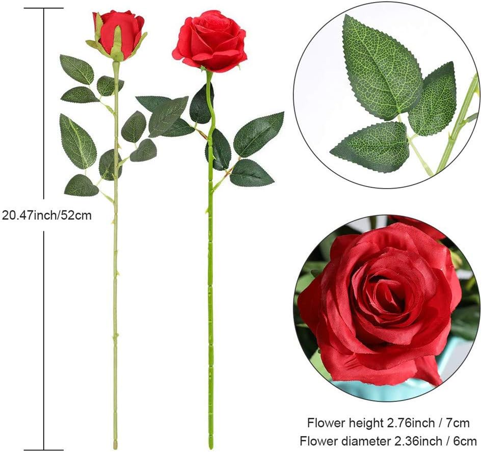 Hawesome 12PCS Artificial Flowers Fake Roses, Realistic Silk Long Stem Red Roses Bouquet for Wedding Centerpiece Home Decor Party & Valentines - Image 4