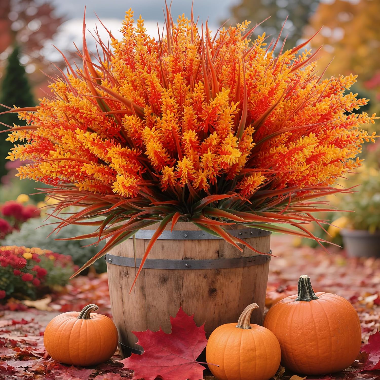 Geegoods Artificial Plants Flowers Outdoor u2013 24 Bundles UV Resistant Faux Lavender Flowers with Monkey Grass for Garden Porch Window Patio Hanging Planter Decor - Image 9