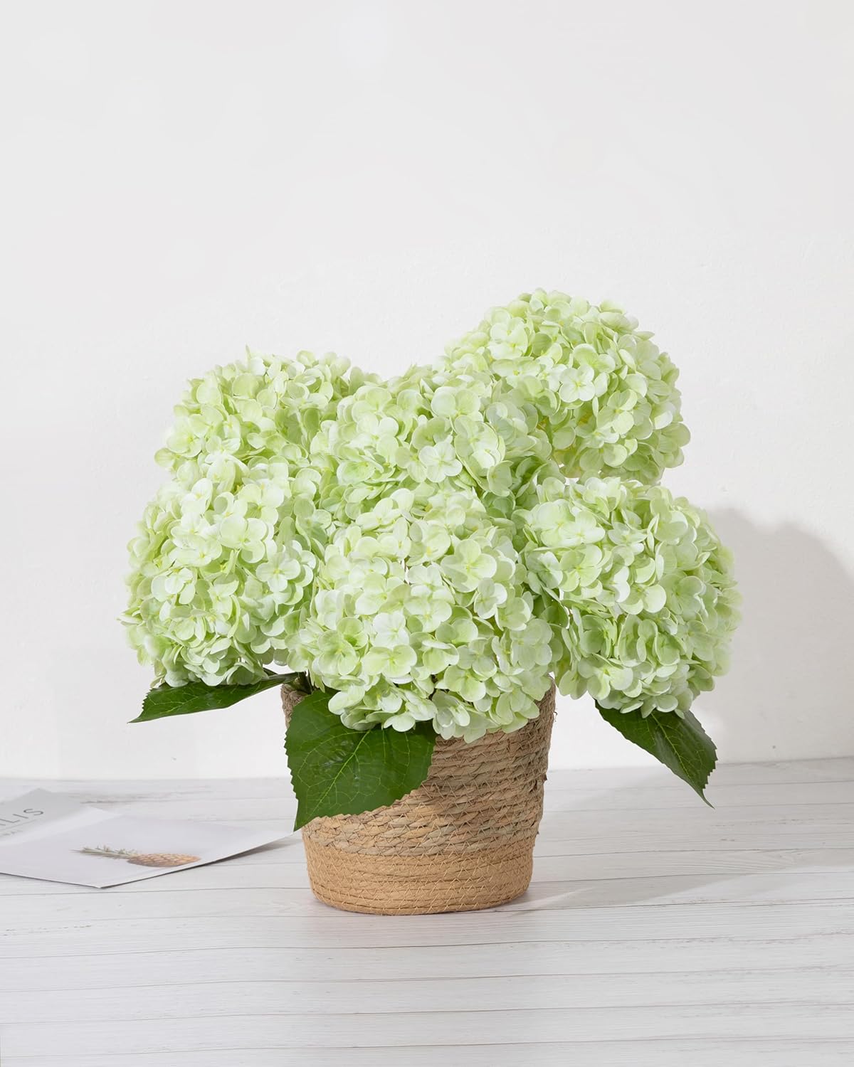 DuHouse 3Pcs Large Hydrangea Artificial Flowers,20 inch Latex Real Touch Hydrangeas Lifelike Hydrangea Flower for Home Wedding Bouquets Centerpieces Party Living Room Decoration(Light Green)