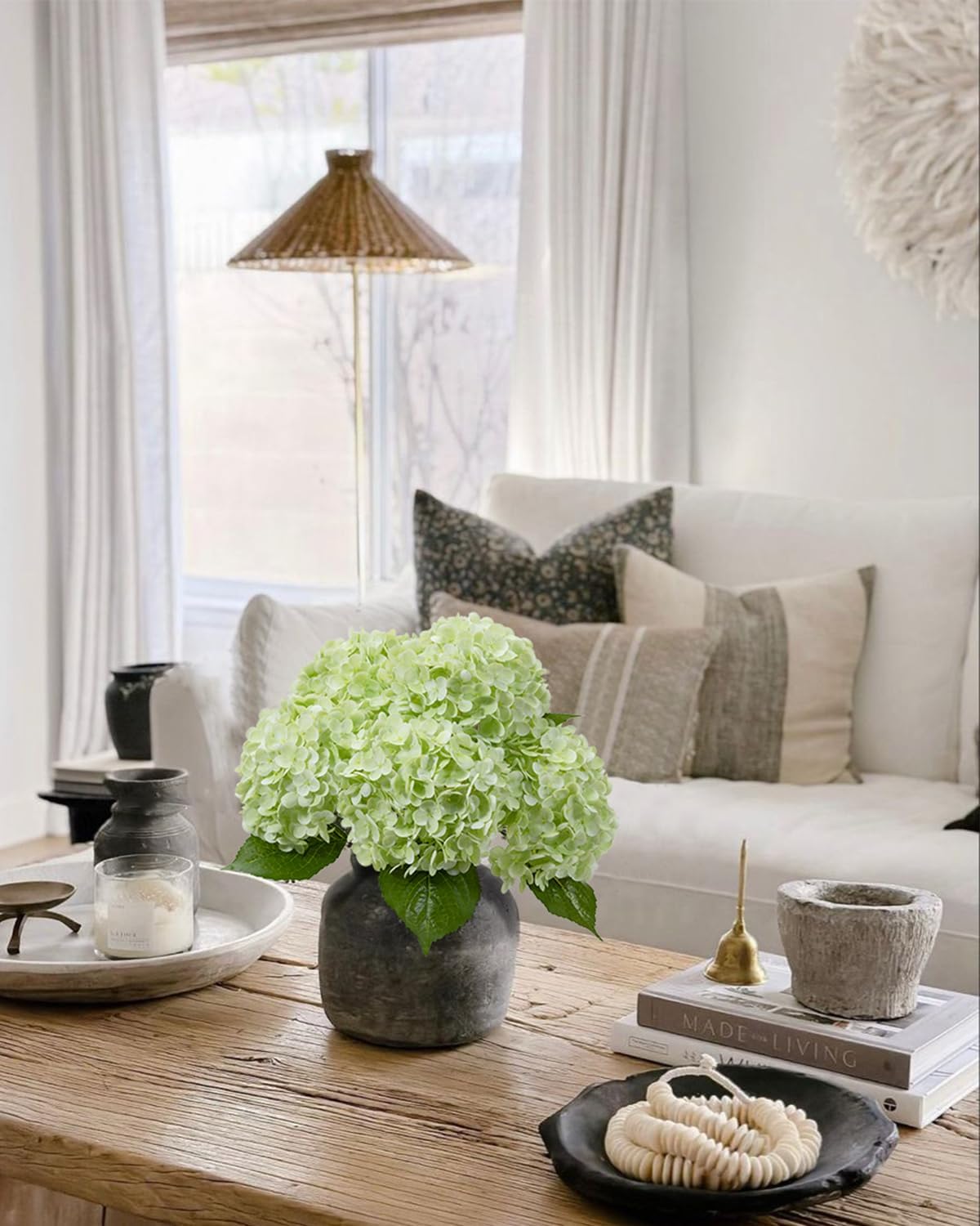 DuHouse 3Pcs Large Hydrangea Artificial Flowers,20 inch Latex Real Touch Hydrangeas Lifelike Hydrangea Flower for Home Wedding Bouquets Centerpieces Party Living Room Decoration(Light Green) - Image 3