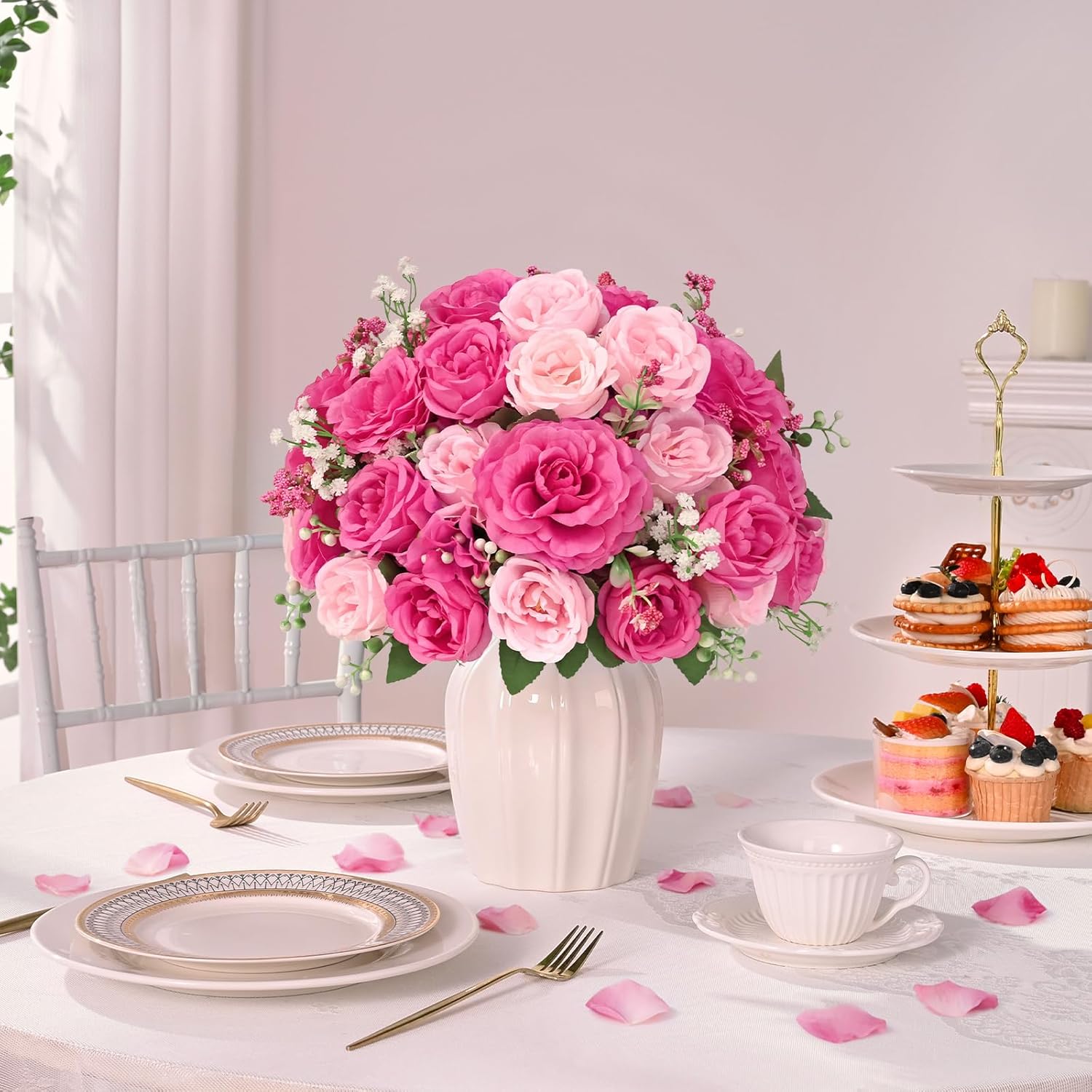 Yastouay 2 Bouquets Peonies Artificial Flowers, Mixed Pink Fake Peonies with Large Bloom, Silk Peony Flowers Faux Peony Bouquet for Wedding Centerpieces, Table, Vase & Home Decor