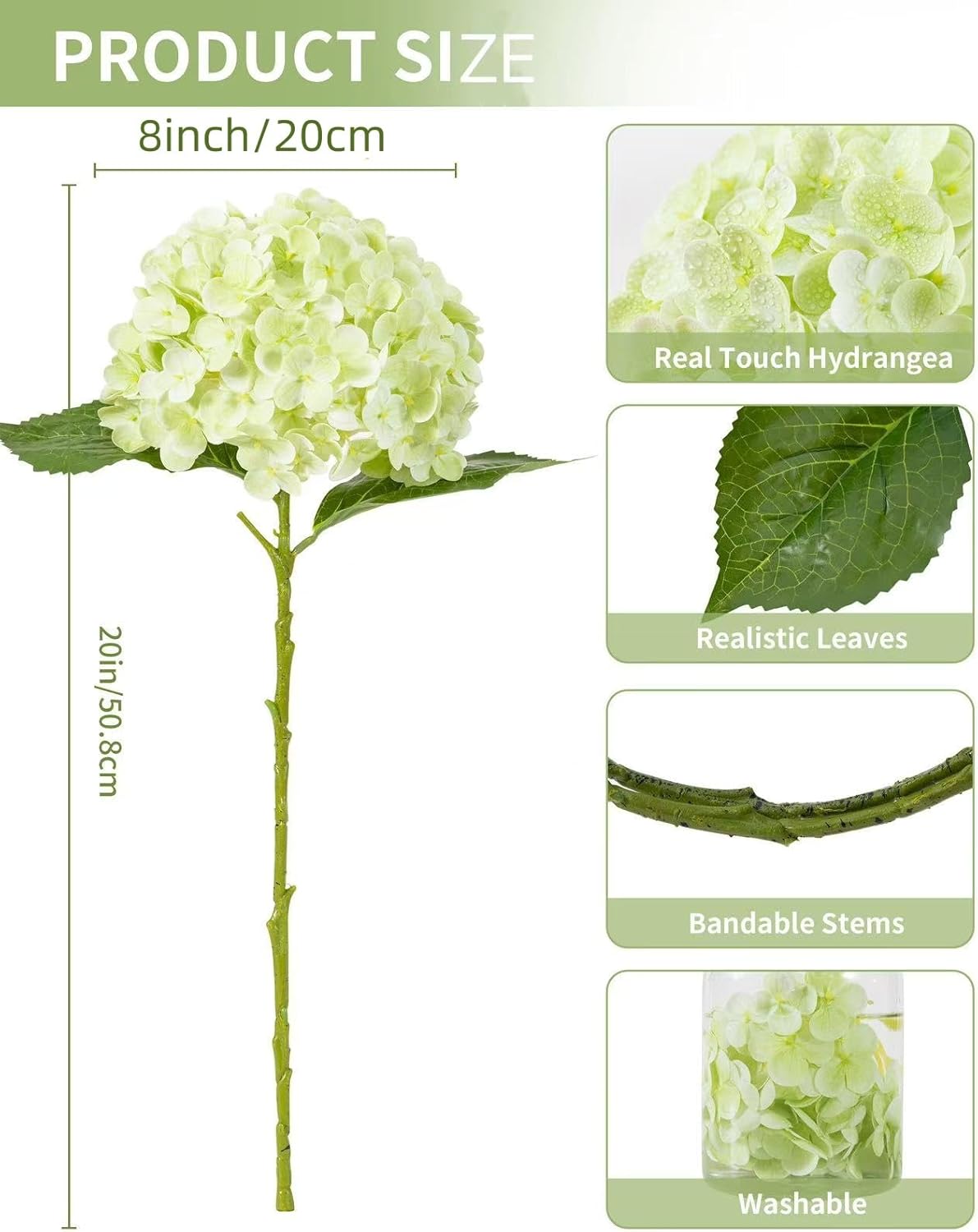 DuHouse 3Pcs Large Hydrangea Artificial Flowers,20 inch Latex Real Touch Hydrangeas Lifelike Hydrangea Flower for Home Wedding Bouquets Centerpieces Party Living Room Decoration(Light Green) - Image 5