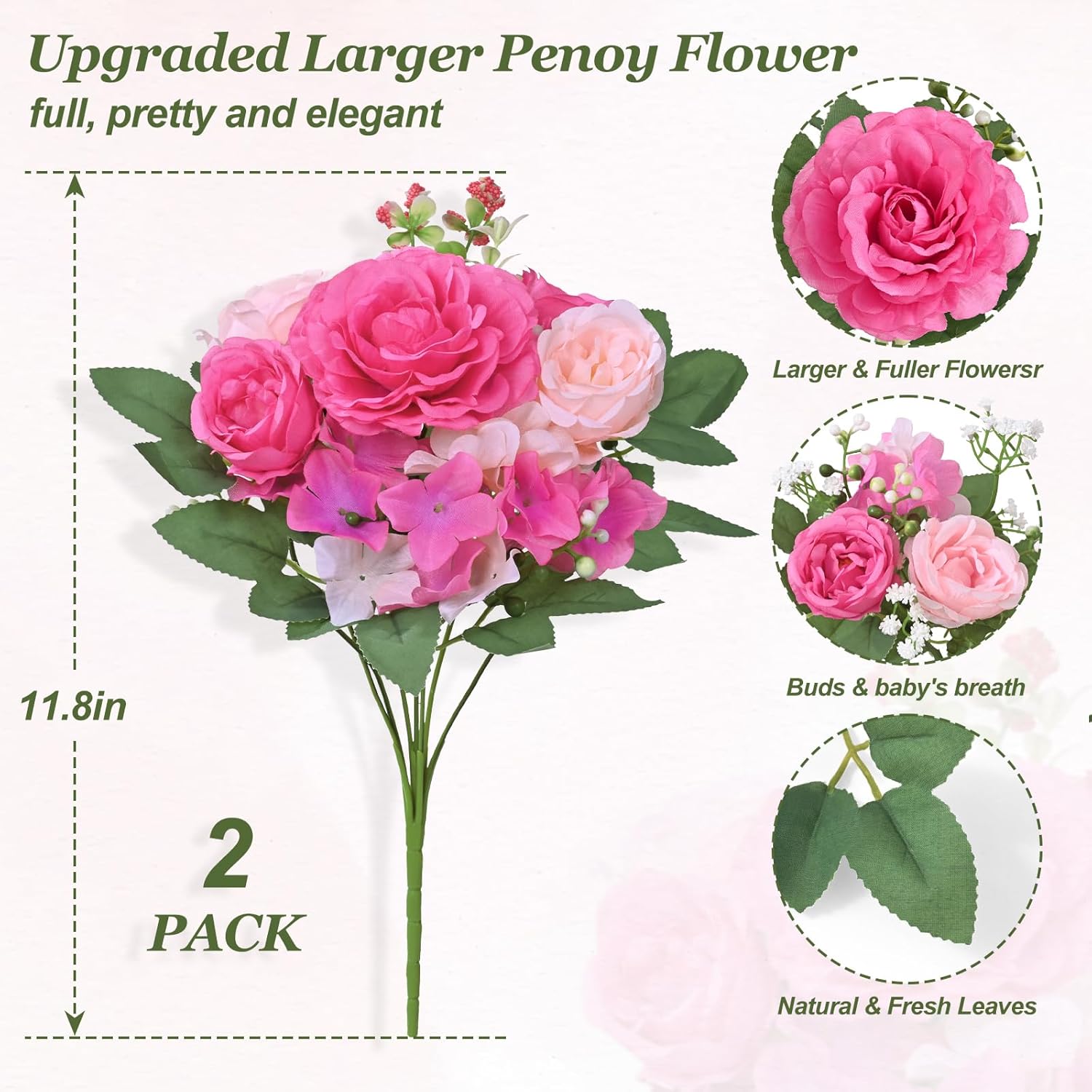 Yastouay 2 Bouquets Peonies Artificial Flowers, Mixed Pink Fake Peonies with Large Bloom, Silk Peony Flowers Faux Peony Bouquet for Wedding Centerpieces, Table, Vase & Home Decor - Image 3