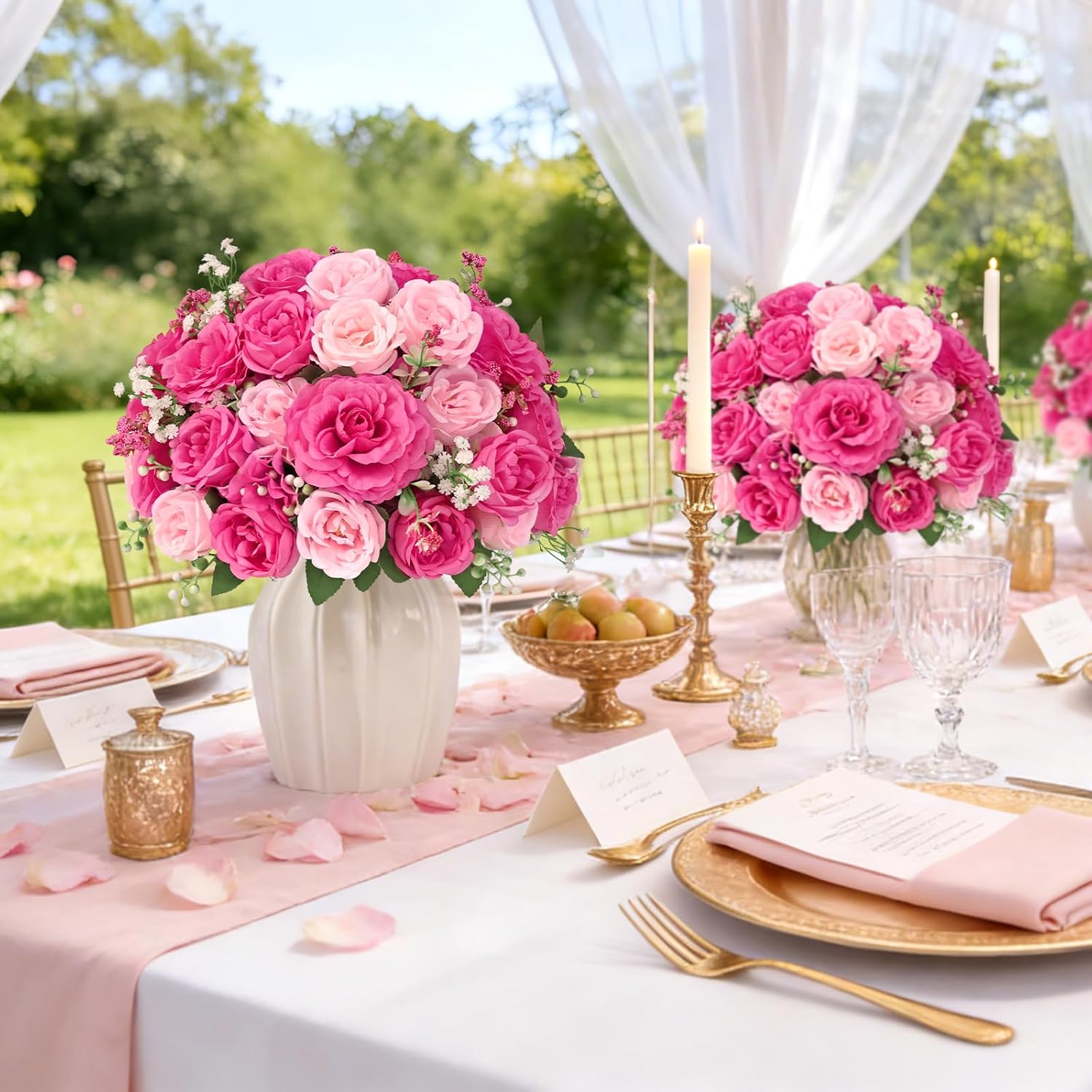 Yastouay 2 Bouquets Peonies Artificial Flowers, Mixed Pink Fake Peonies with Large Bloom, Silk Peony Flowers Faux Peony Bouquet for Wedding Centerpieces, Table, Vase & Home Decor - Image 4