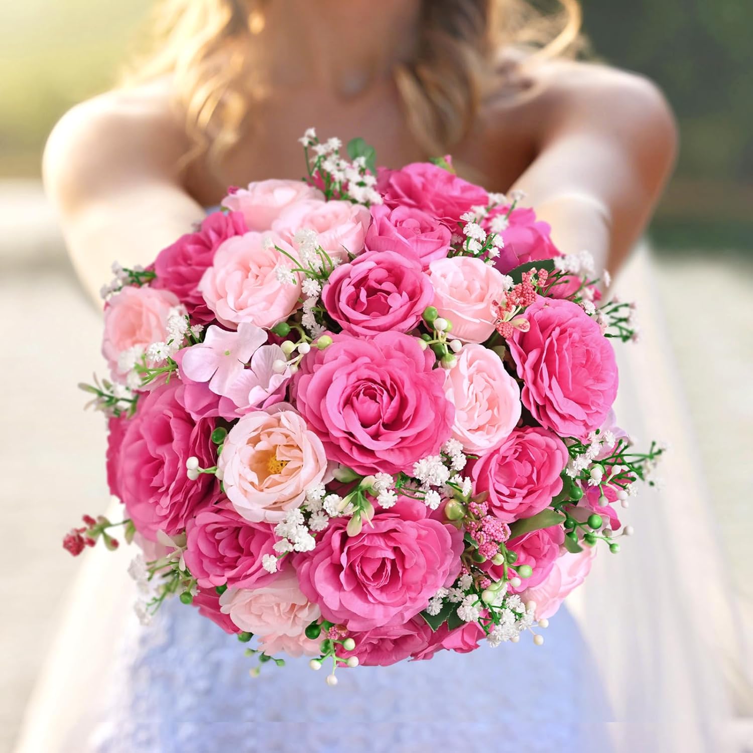 Yastouay 2 Bouquets Peonies Artificial Flowers, Mixed Pink Fake Peonies with Large Bloom, Silk Peony Flowers Faux Peony Bouquet for Wedding Centerpieces, Table, Vase & Home Decor - Image 5
