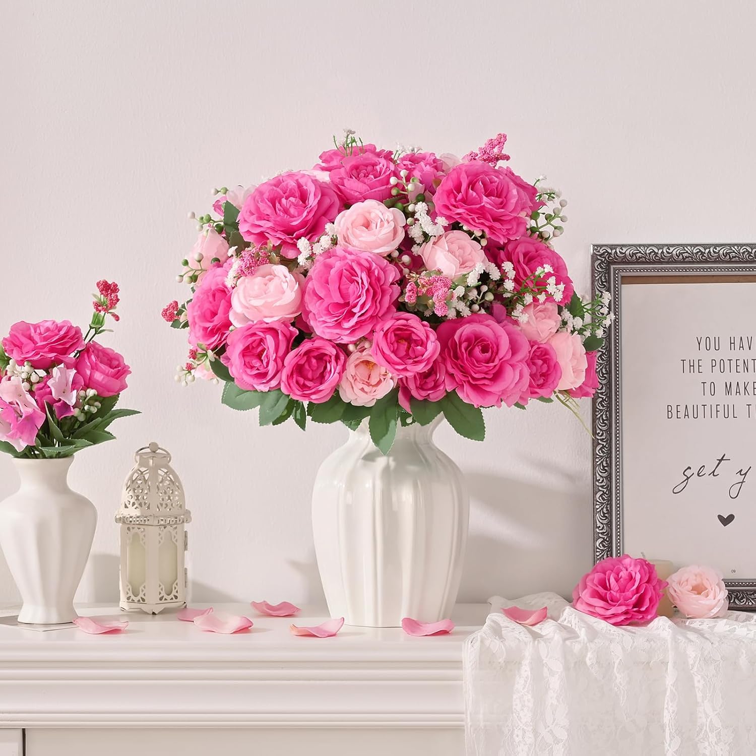 Yastouay 2 Bouquets Peonies Artificial Flowers, Mixed Pink Fake Peonies with Large Bloom, Silk Peony Flowers Faux Peony Bouquet for Wedding Centerpieces, Table, Vase & Home Decor - Image 6