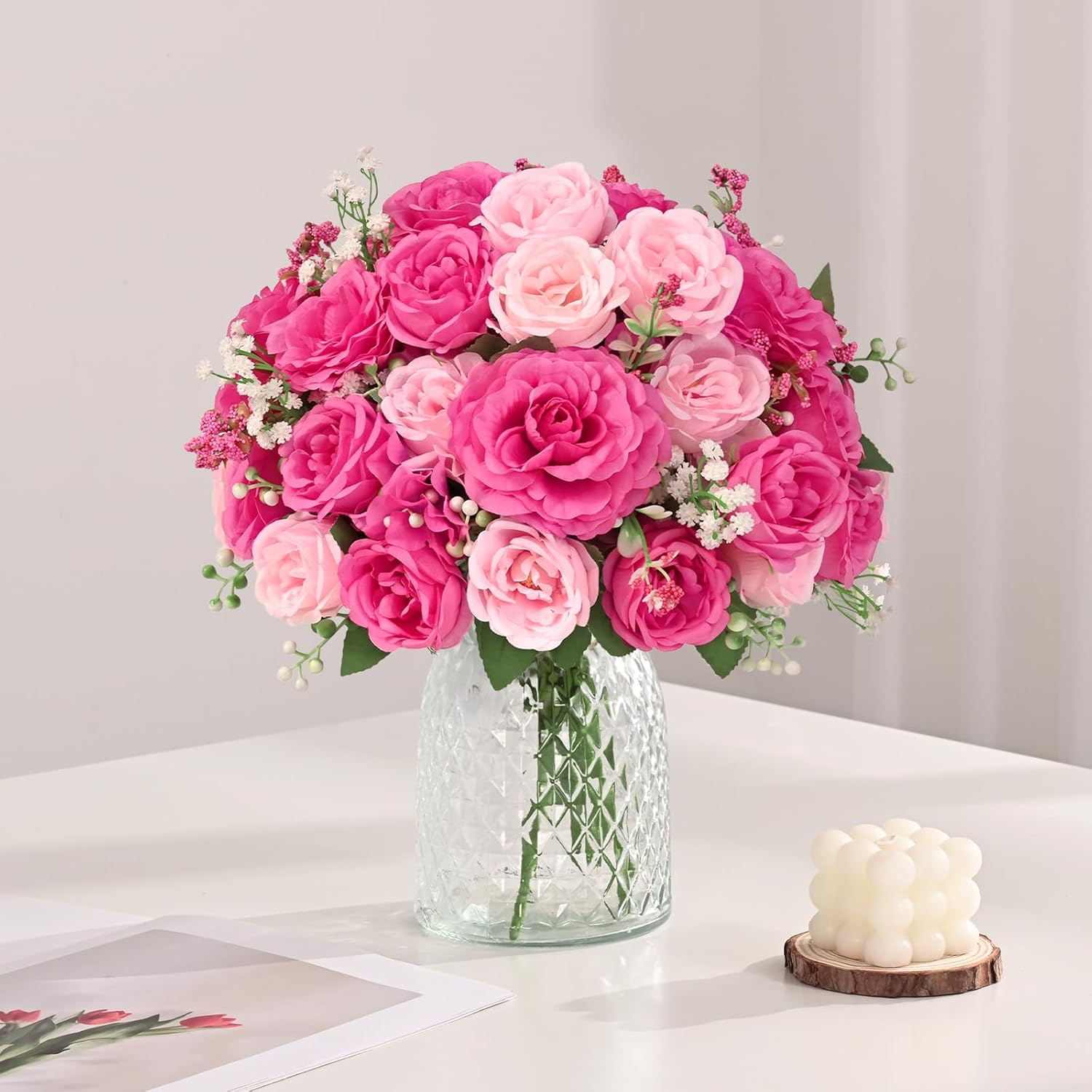 Yastouay 2 Bouquets Peonies Artificial Flowers, Mixed Pink Fake Peonies with Large Bloom, Silk Peony Flowers Faux Peony Bouquet for Wedding Centerpieces, Table, Vase & Home Decor - Image 7