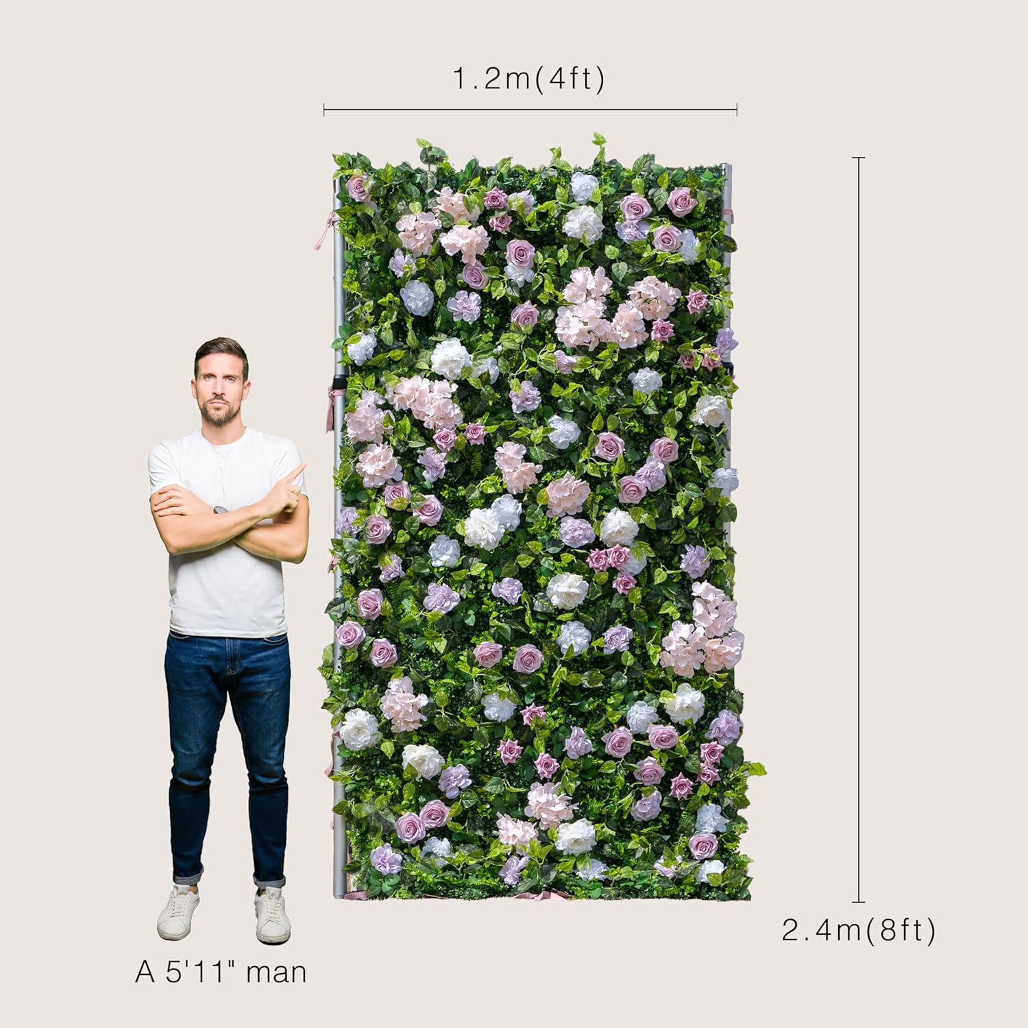 Artificial Luxuryu200C Flower Wall Panel, Gorgeous 3D Silk Floral Backdrop for Wedding, Baby Shower, Party and Home Decor, Quick Assembly/Storage, Eco ＆ Pet Friendly, 2 pcs, Each Panel 2 * 8 ft.