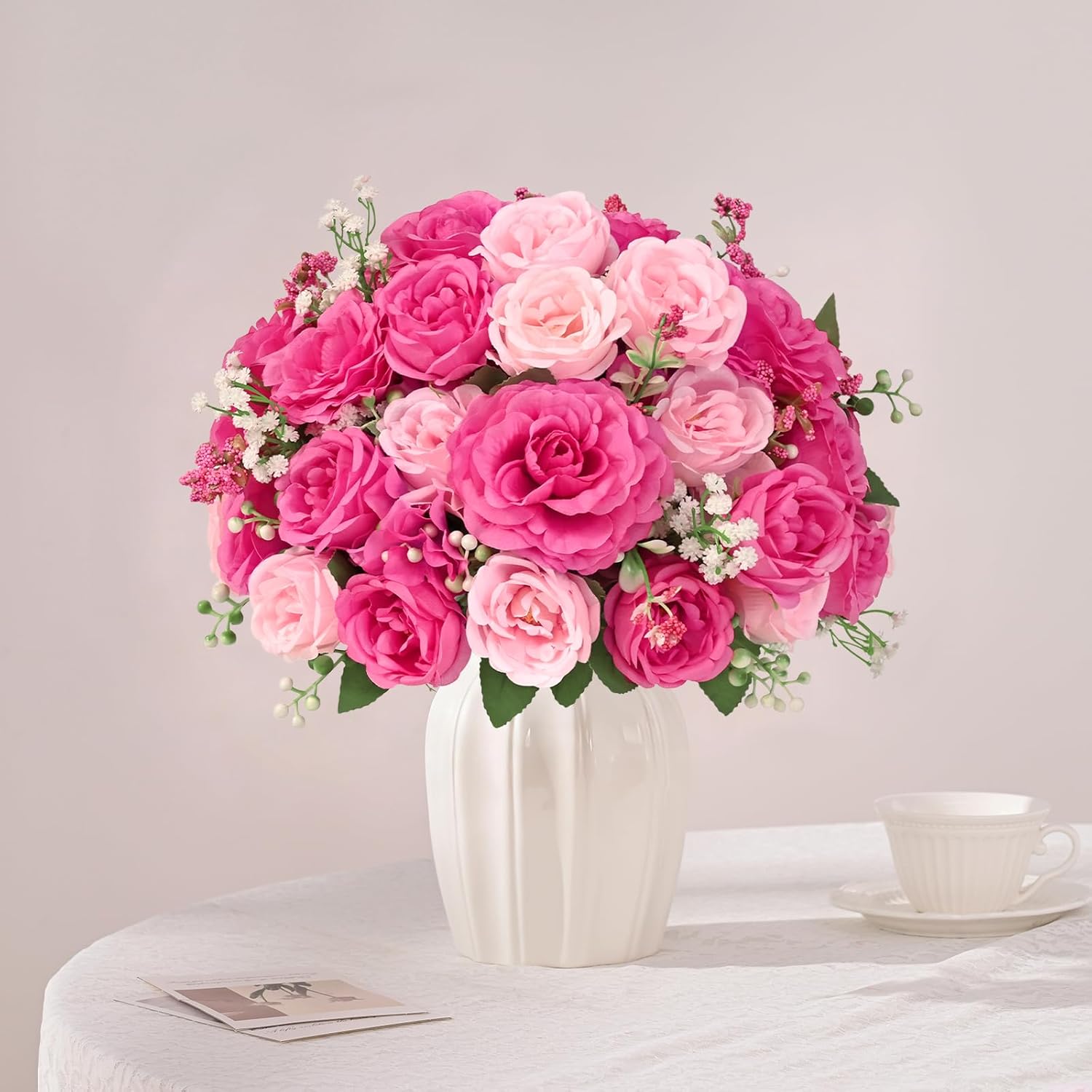 Yastouay 2 Bouquets Peonies Artificial Flowers, Mixed Pink Fake Peonies with Large Bloom, Silk Peony Flowers Faux Peony Bouquet for Wedding Centerpieces, Table, Vase & Home Decor - Image 8