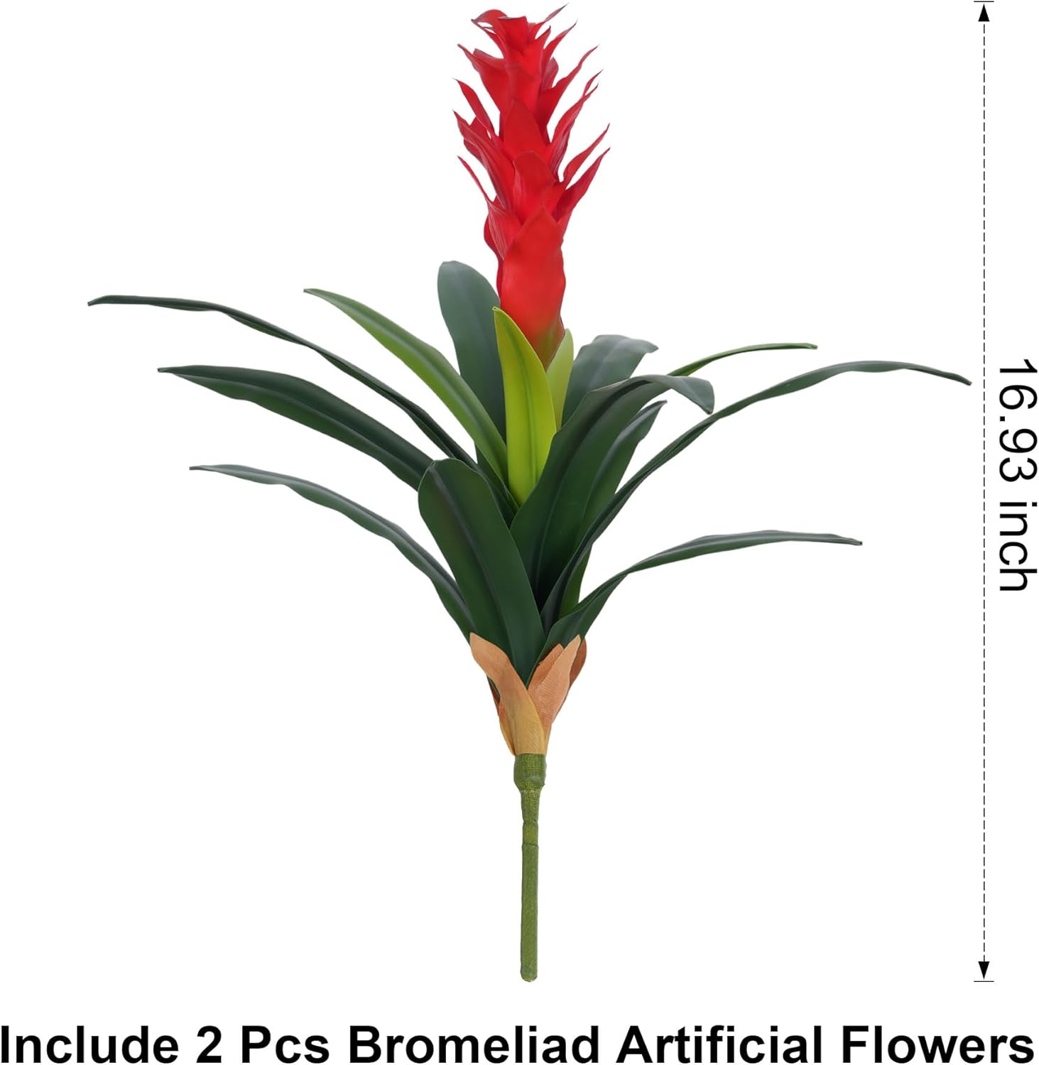 Ivydale Fake Flowers Plants for Outdoors, 2 Pcs 16.93" Bromeliad Artificial Flowers Uv Resistant Realistic Faux Flowers for Outdoor Planters Outside Porch Patio Yard Garden Indoor Decoration(Red)