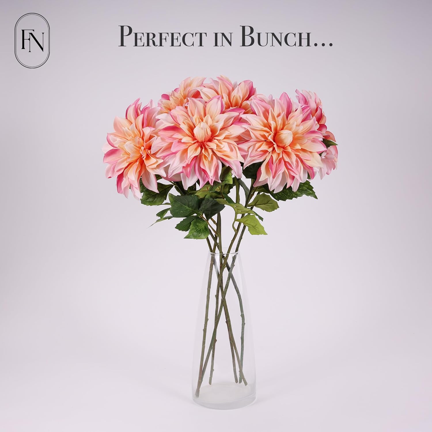 FLORANET Artificial Peach Dahlia 6 Large Heads with Stem Faux Fake Silk Flower Decor for Vase Bouquet Home Living Room Indoor Outdoor Wedding Spring Summer All Seasons DIY Decoration Arrangement - Image 3