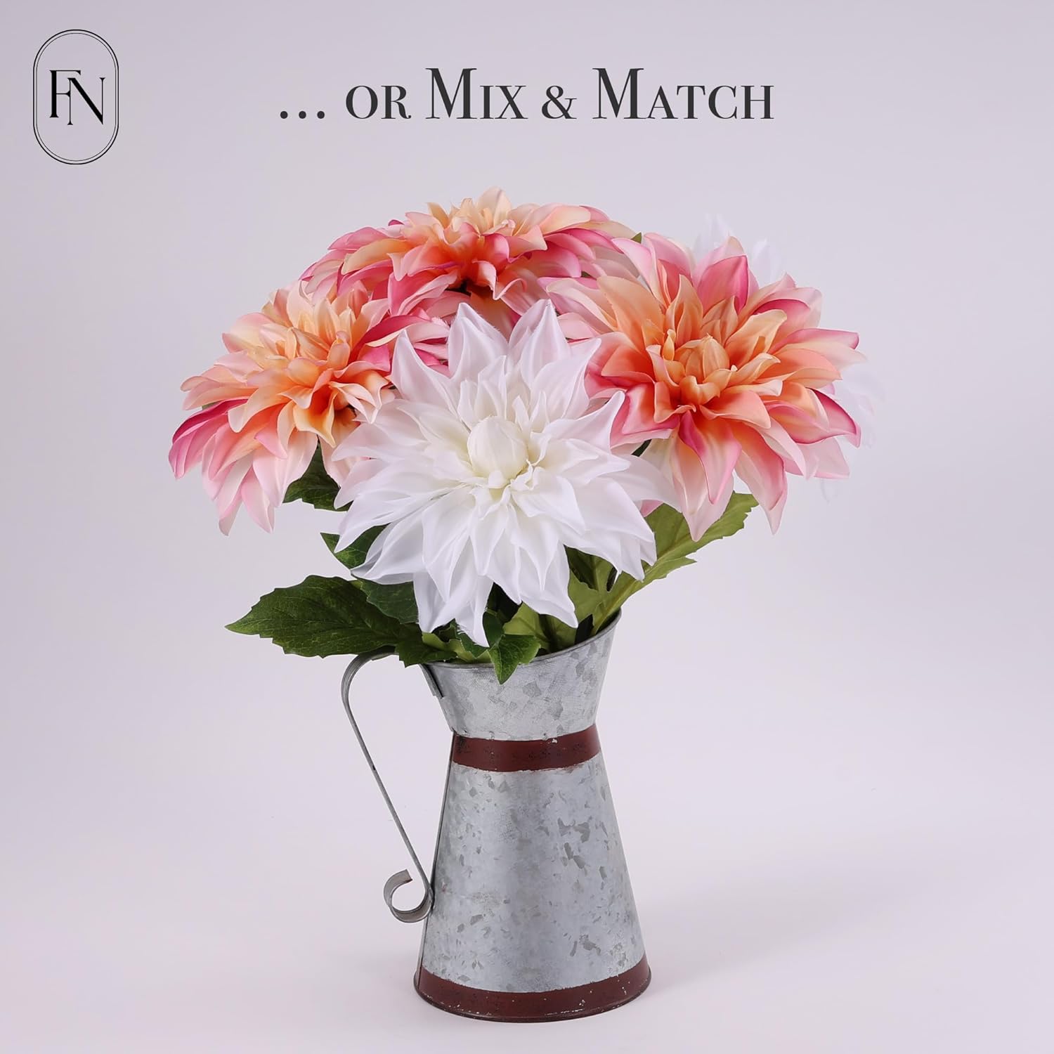 FLORANET Artificial Peach Dahlia 6 Large Heads with Stem Faux Fake Silk Flower Decor for Vase Bouquet Home Living Room Indoor Outdoor Wedding Spring Summer All Seasons DIY Decoration Arrangement - Image 4