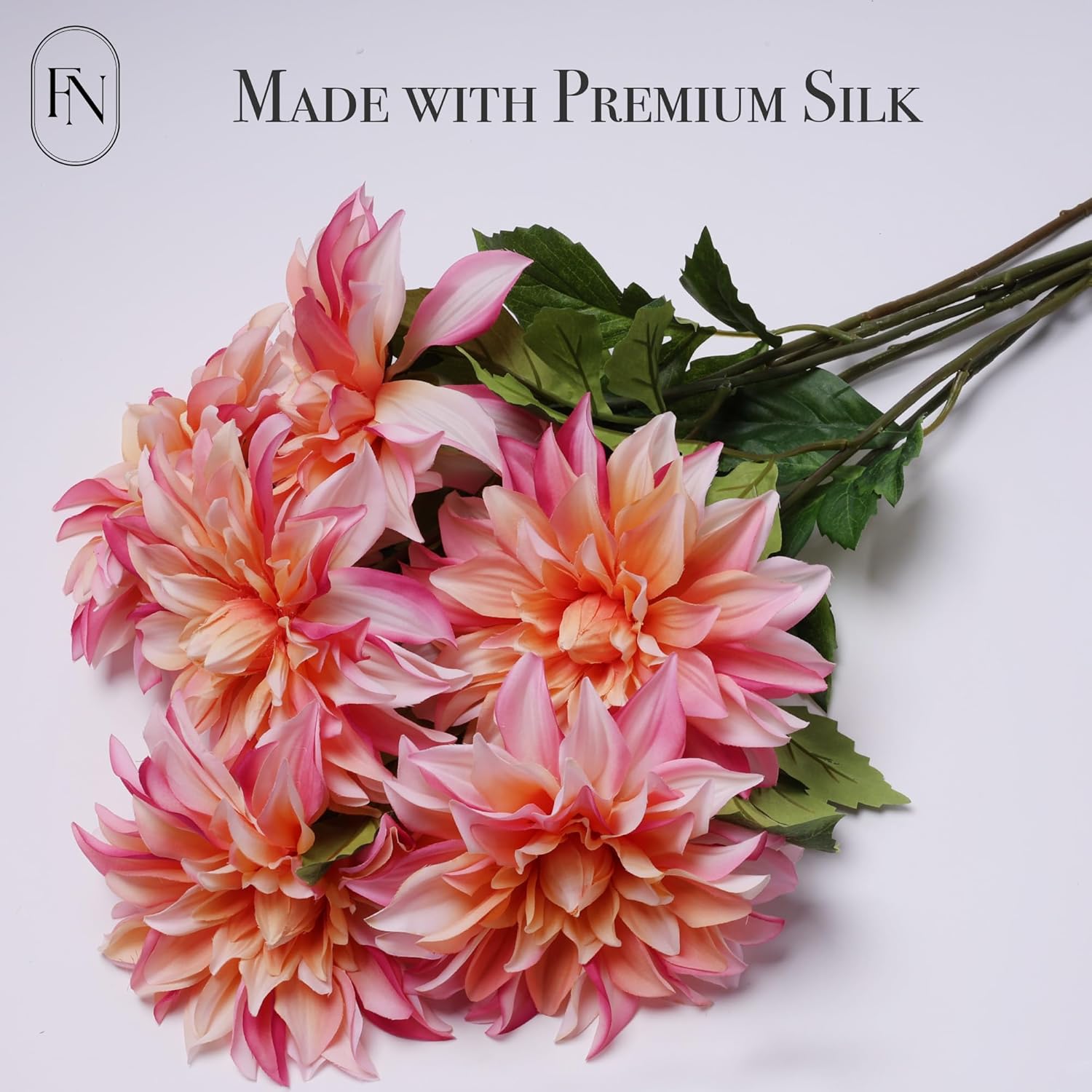 FLORANET Artificial Peach Dahlia 6 Large Heads with Stem Faux Fake Silk Flower Decor for Vase Bouquet Home Living Room Indoor Outdoor Wedding Spring Summer All Seasons DIY Decoration Arrangement - Image 5