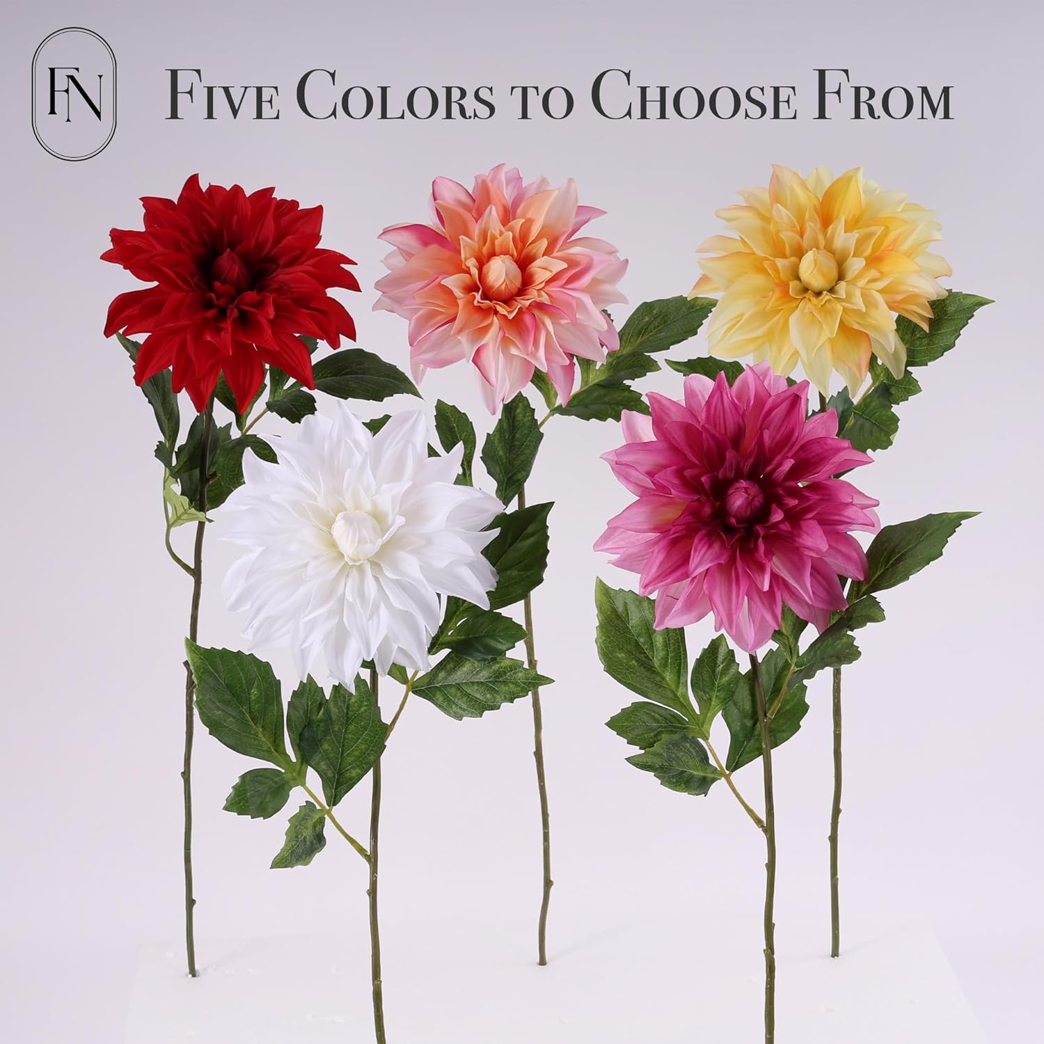 FLORANET Artificial Peach Dahlia 6 Large Heads with Stem Faux Fake Silk Flower Decor for Vase Bouquet Home Living Room Indoor Outdoor Wedding Spring Summer All Seasons DIY Decoration Arrangement - Image 6