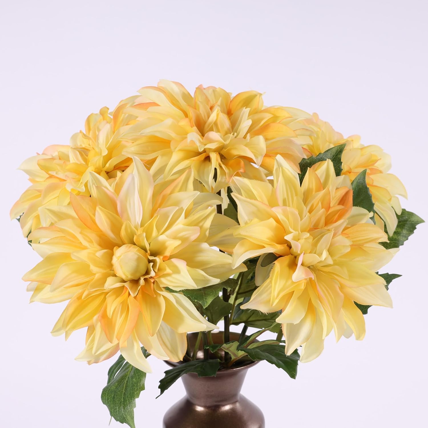 FLORANET Artificial Peach Dahlia 6 Large Heads with Stem Faux Fake Silk Flower Decor for Vase Bouquet Home Living Room Indoor Outdoor Wedding Spring Summer All Seasons DIY Decoration Arrangement - Image 7