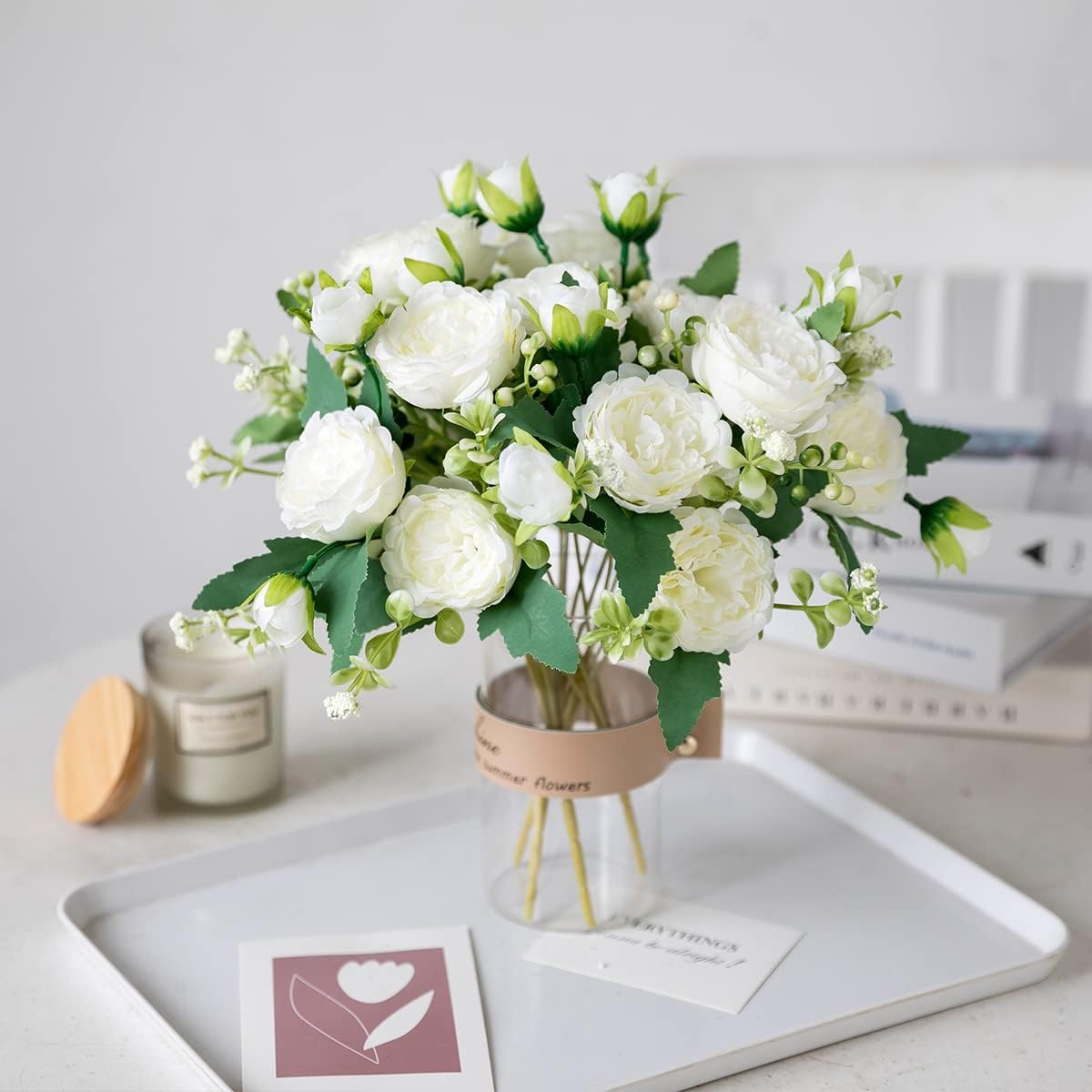 Floweroyal 2 Bunches Peony Artificial Flowers White Flowers Silk Peonies Bouquets for Wedding Party Table Centerpieces Floral Arrangement Home Kitchen Decor - Image 2