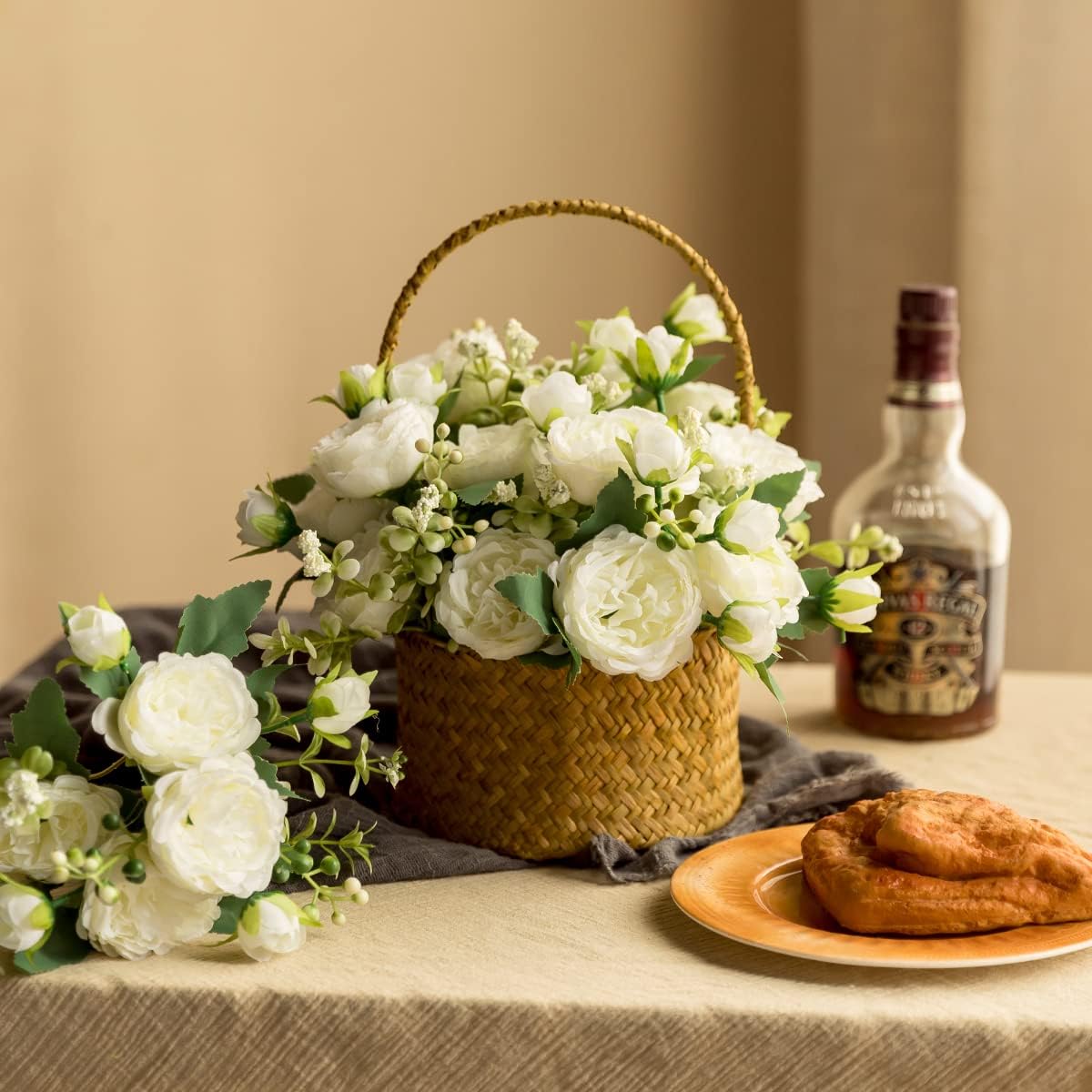 Floweroyal 2 Bunches Peony Artificial Flowers White Flowers Silk Peonies Bouquets for Wedding Party Table Centerpieces Floral Arrangement Home Kitchen Decor - Image 4