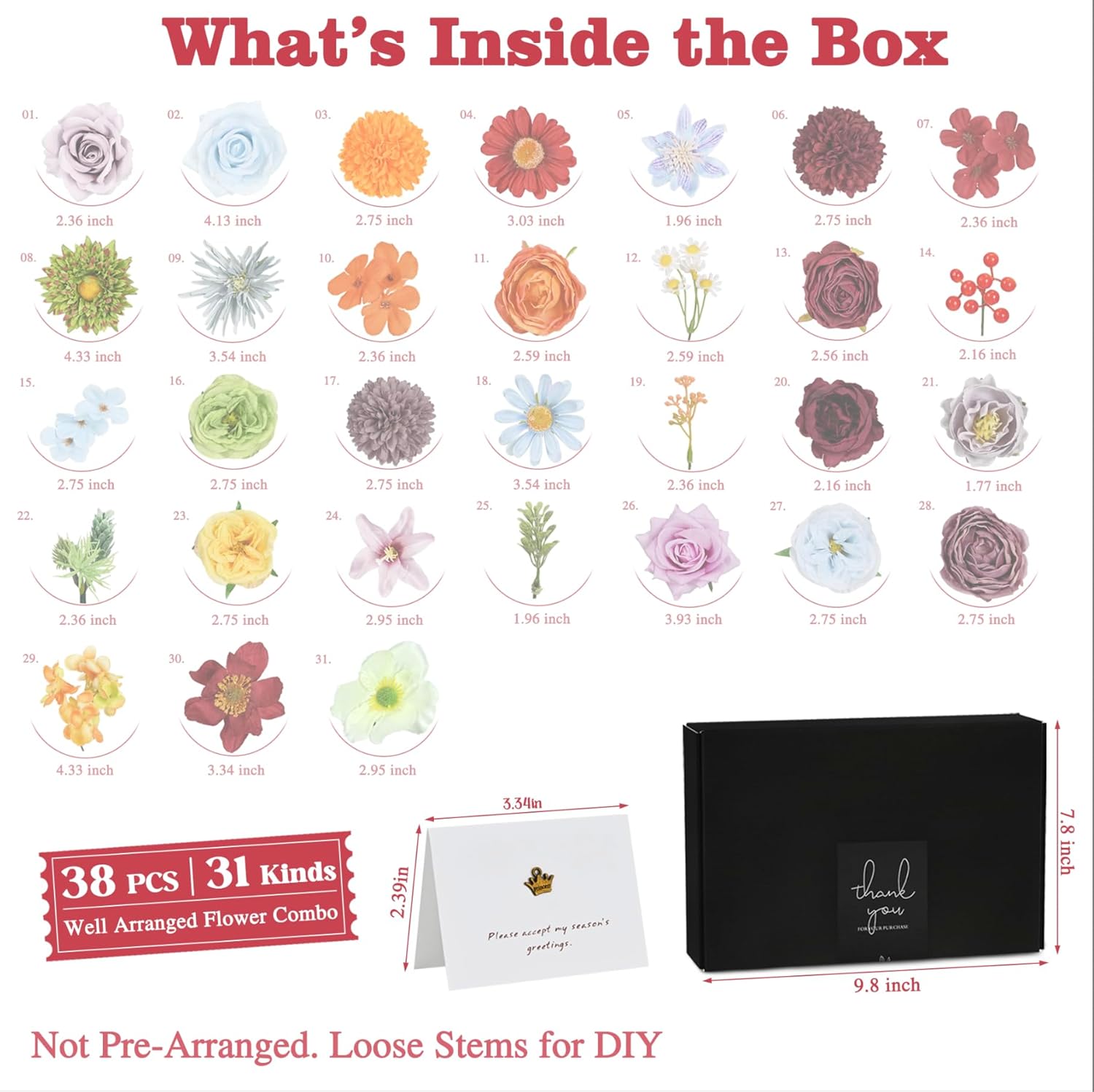 YZXZM Artificial Flowers Combo Box, 38PCS Fake Flowers, Silk Flower Mix with Wire Stem, DIY Wedding Bridal Bouquet for Arrangement, Shower Party Home Décor, Multi Color - Image 2