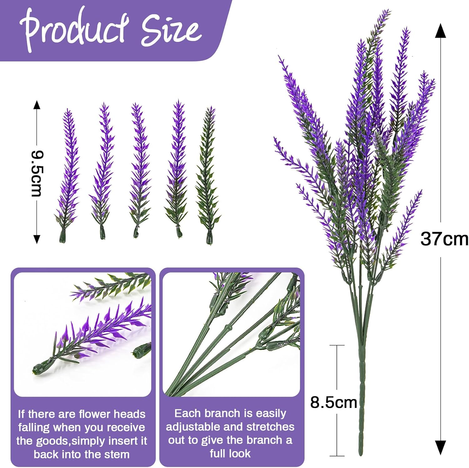 RAINFLOW Artificial Lavender Flowers - 9 Pcs Faux Lavender Plant Artificial Fake Plastic Purple Flowers for Home Room Window Wedding Garden Table Centerpieces Vase Outdoors Indoor Decor - Image 2