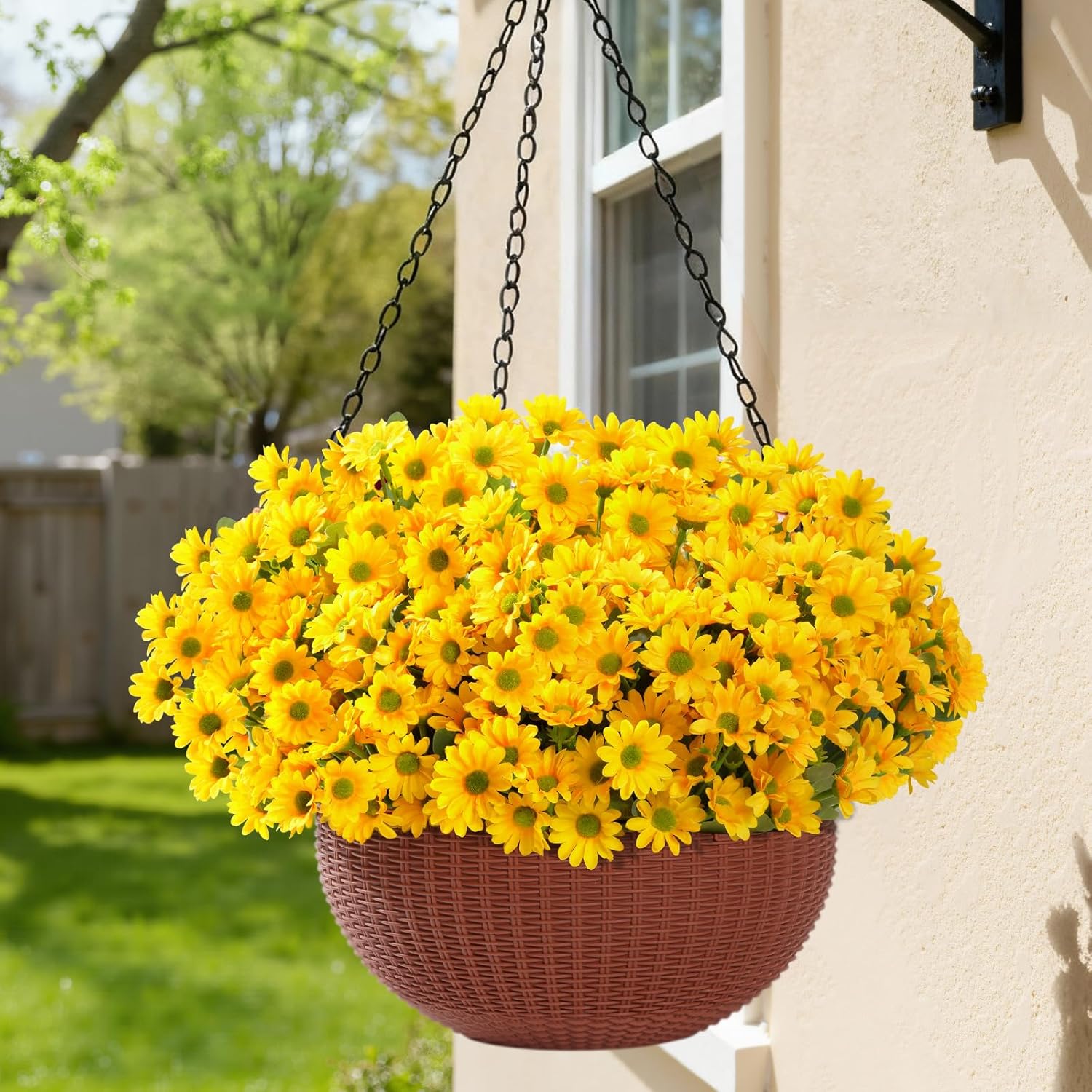 Lifewit Artificial Flowers Daisy for Outdoor Indoor, 6 Bundles Plastic Fake Flowers Mums for Home Garden Decor, Porch, Window Box, Faux Realistic Plants with UV Resistant(Yellow) - Image 4