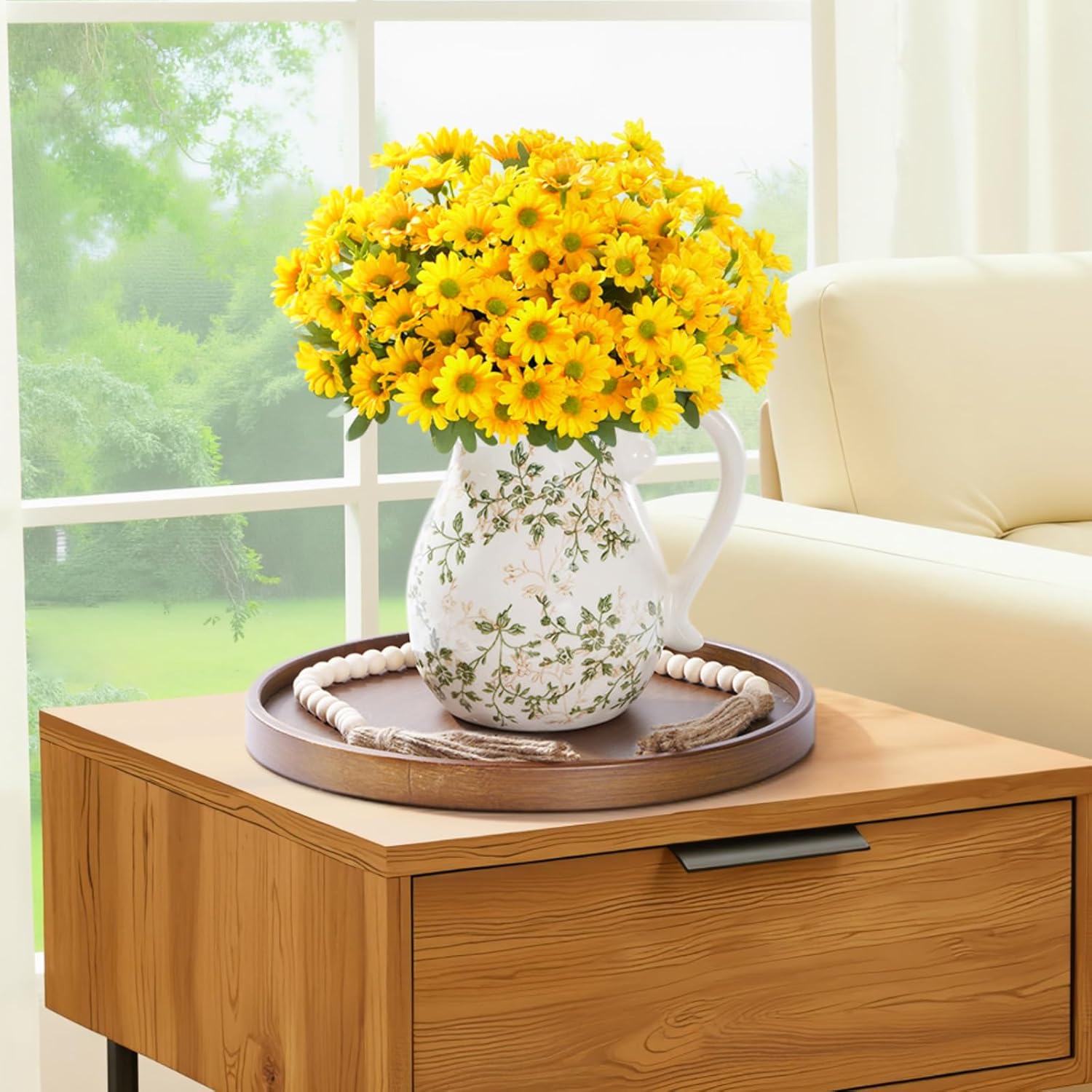 Lifewit Artificial Flowers Daisy for Outdoor Indoor, 6 Bundles Plastic Fake Flowers Mums for Home Garden Decor, Porch, Window Box, Faux Realistic Plants with UV Resistant(Yellow) - Image 6