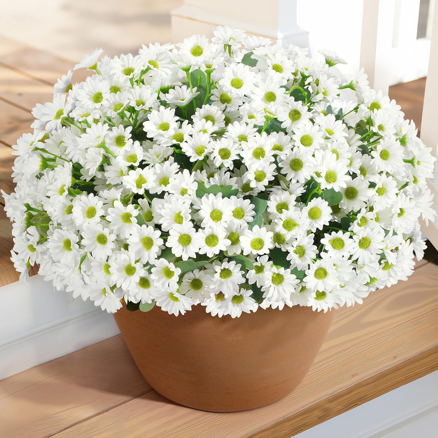 Lifewit Artificial Flowers Daisy for Outdoor Indoor, 6 Bundles Plastic Fake Flowers Mums for Home Garden Decor, Porch, Window Box, Faux Realistic Plants with UV Resistant(Yellow) - Image 8