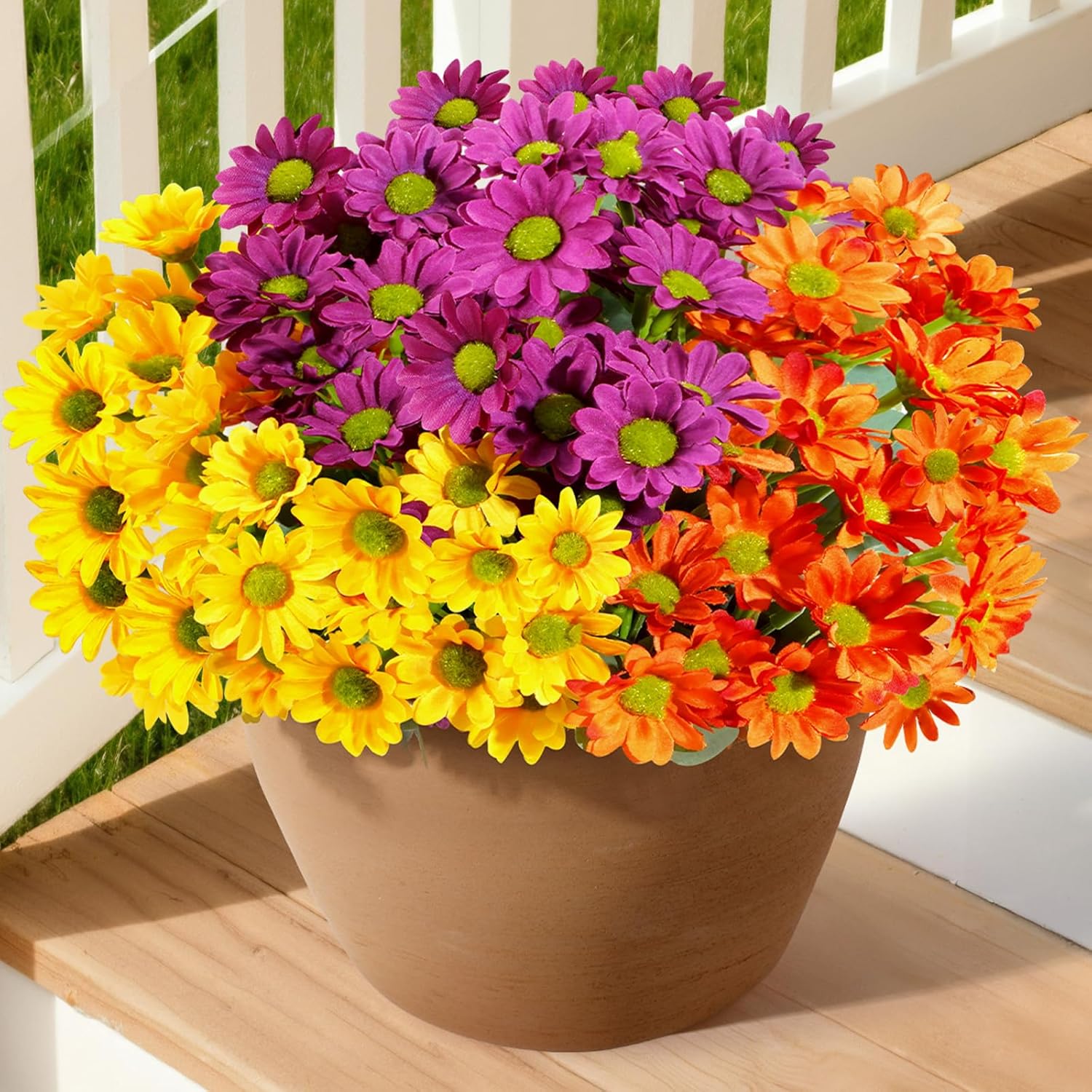 Lifewit Artificial Flowers Daisy for Outdoor Indoor, 6 Bundles Plastic Fake Flowers Mums for Home Garden Decor, Porch, Window Box, Faux Realistic Plants with UV Resistant(Yellow) - Image 9