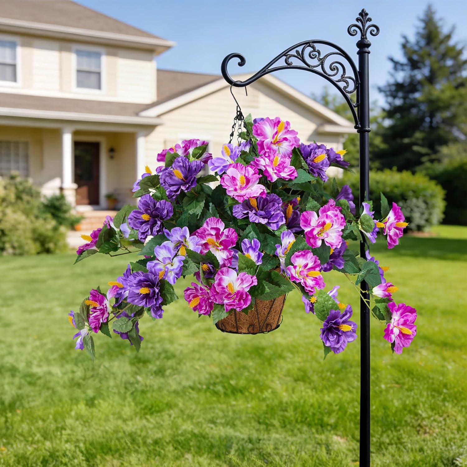 INXUGAO Artificial Flowers for Outdoors Indoors,2 Bunches Fake Hibiscus with Realistic UV Resistant Silk Flower Fabric Leaves,Faux Plants Outside for Patio Garden Yard Poch Decor (Purple,Fuchsia) - Image 5