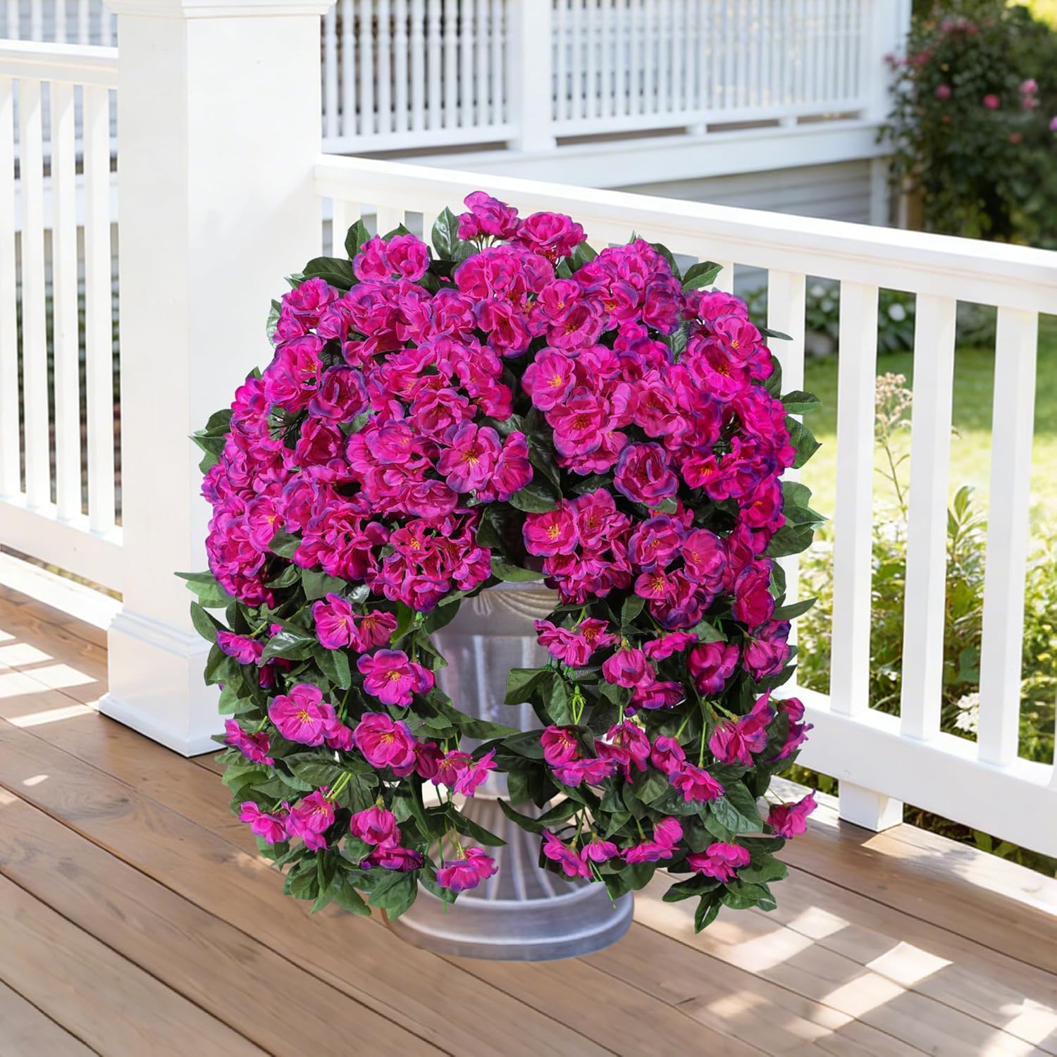 Ivydale Artificial Fake Flowers Geraniums for Outdoors Spring Summer Decor, 2 PCS Realistic Faux Hanging Plants UV Resistant Silk Flowers for Outsdie Planters Porch Patio Garden Outdoor Home, Fuchsia - Image 2