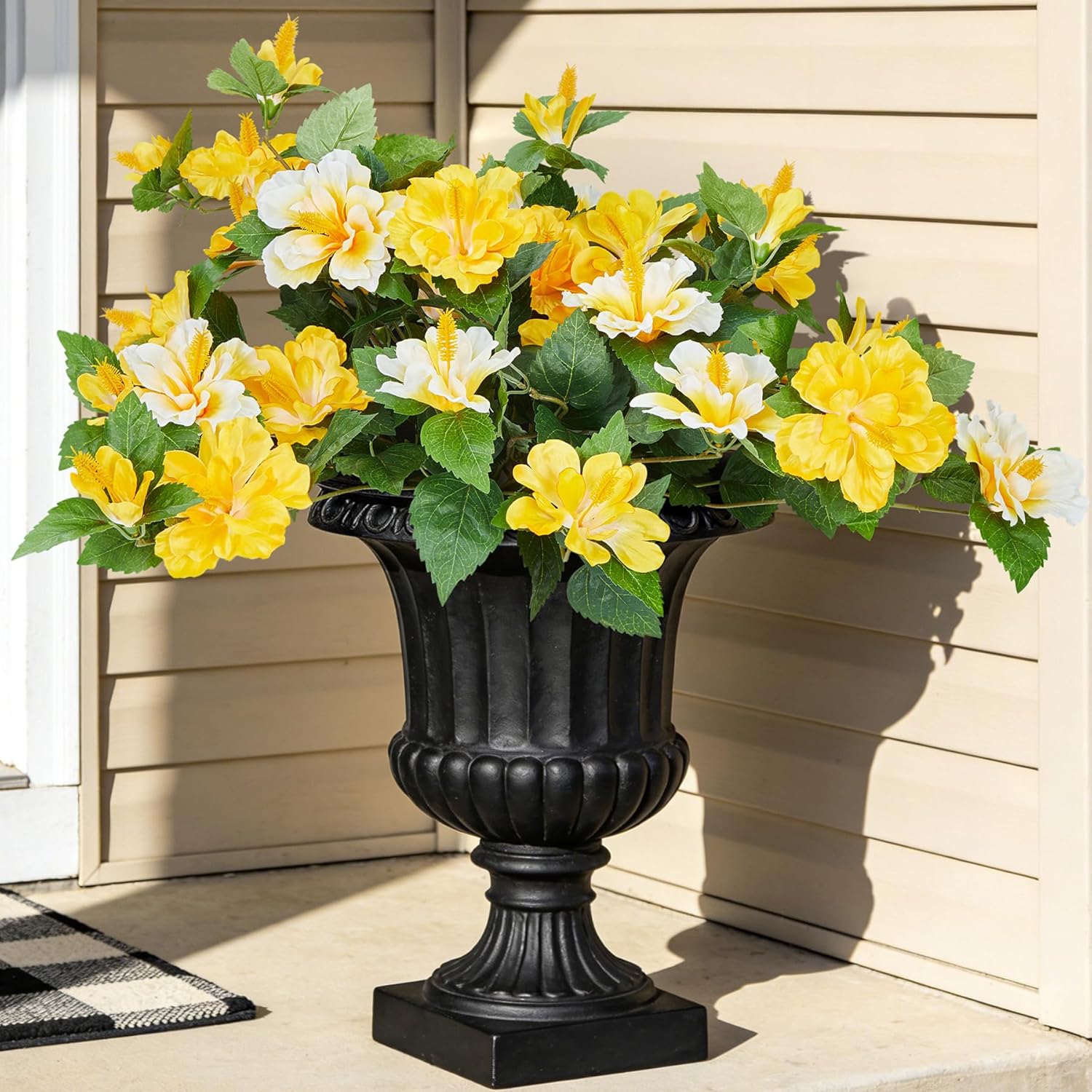 INXUGAO Artificial Flowers for Outdoors Indoors,2 Bunches Fake Hibiscus with Realistic UV Resistant Silk Flower Fabric Leaves,Faux Plants Outside for Patio Garden Yard Poch Decor (Purple,Fuchsia) - Image 6