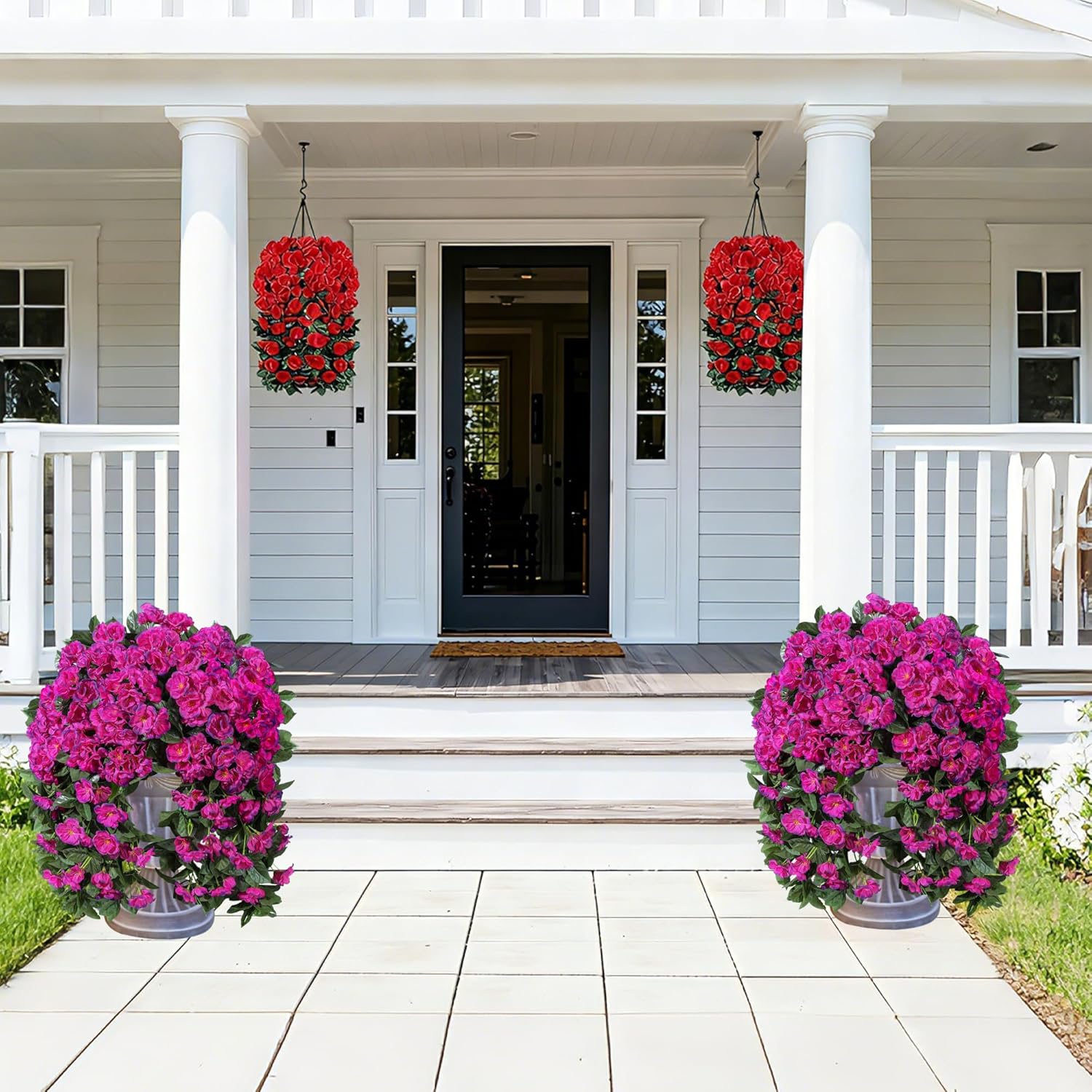 Ivydale Artificial Fake Flowers Geraniums for Outdoors Spring Summer Decor, 2 PCS Realistic Faux Hanging Plants UV Resistant Silk Flowers for Outsdie Planters Porch Patio Garden Outdoor Home, Fuchsia - Image 3