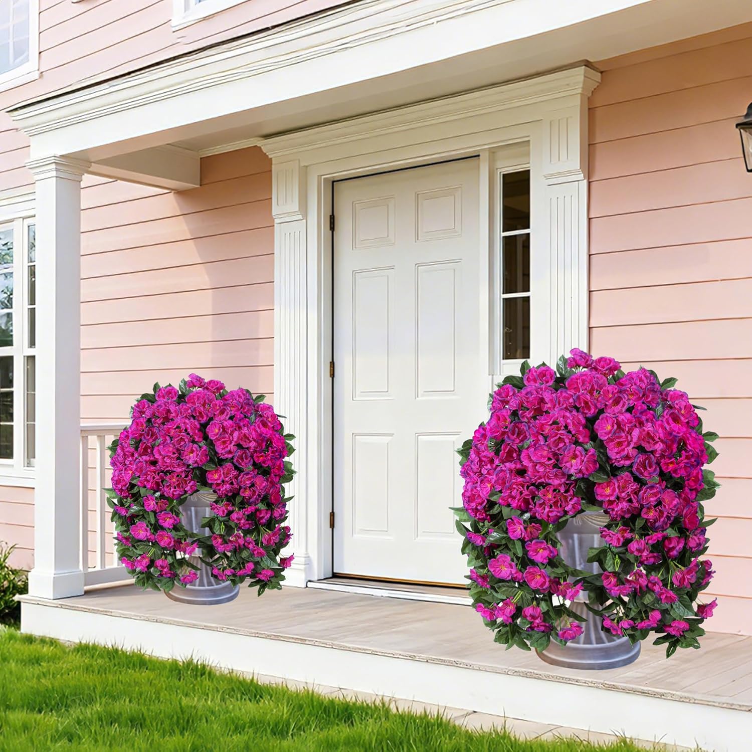 Ivydale Artificial Fake Flowers Geraniums for Outdoors Spring Summer Decor, 2 PCS Realistic Faux Hanging Plants UV Resistant Silk Flowers for Outsdie Planters Porch Patio Garden Outdoor Home, Fuchsia - Image 4