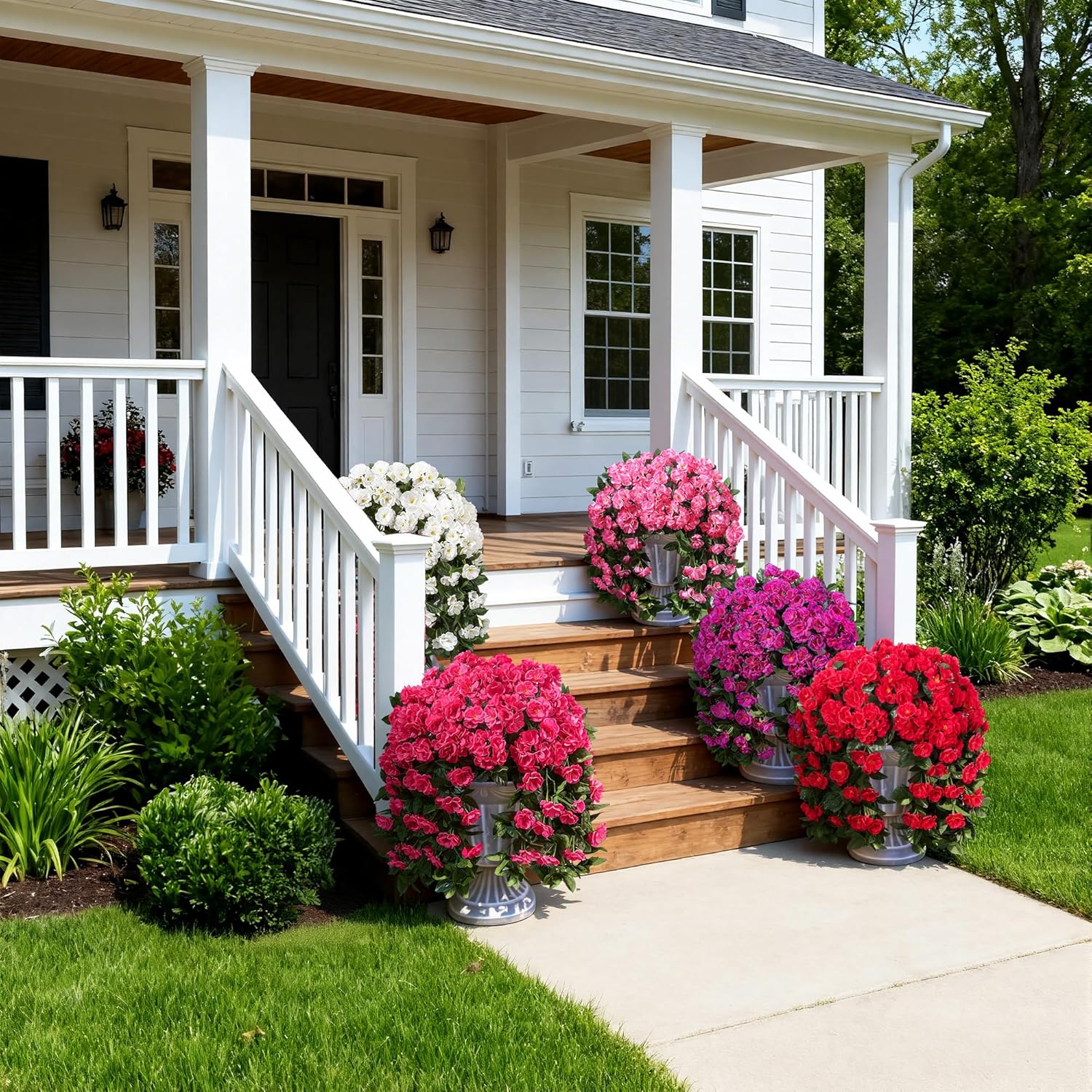 Ivydale Artificial Fake Flowers Geraniums for Outdoors Spring Summer Decor, 2 PCS Realistic Faux Hanging Plants UV Resistant Silk Flowers for Outsdie Planters Porch Patio Garden Outdoor Home, Fuchsia - Image 5