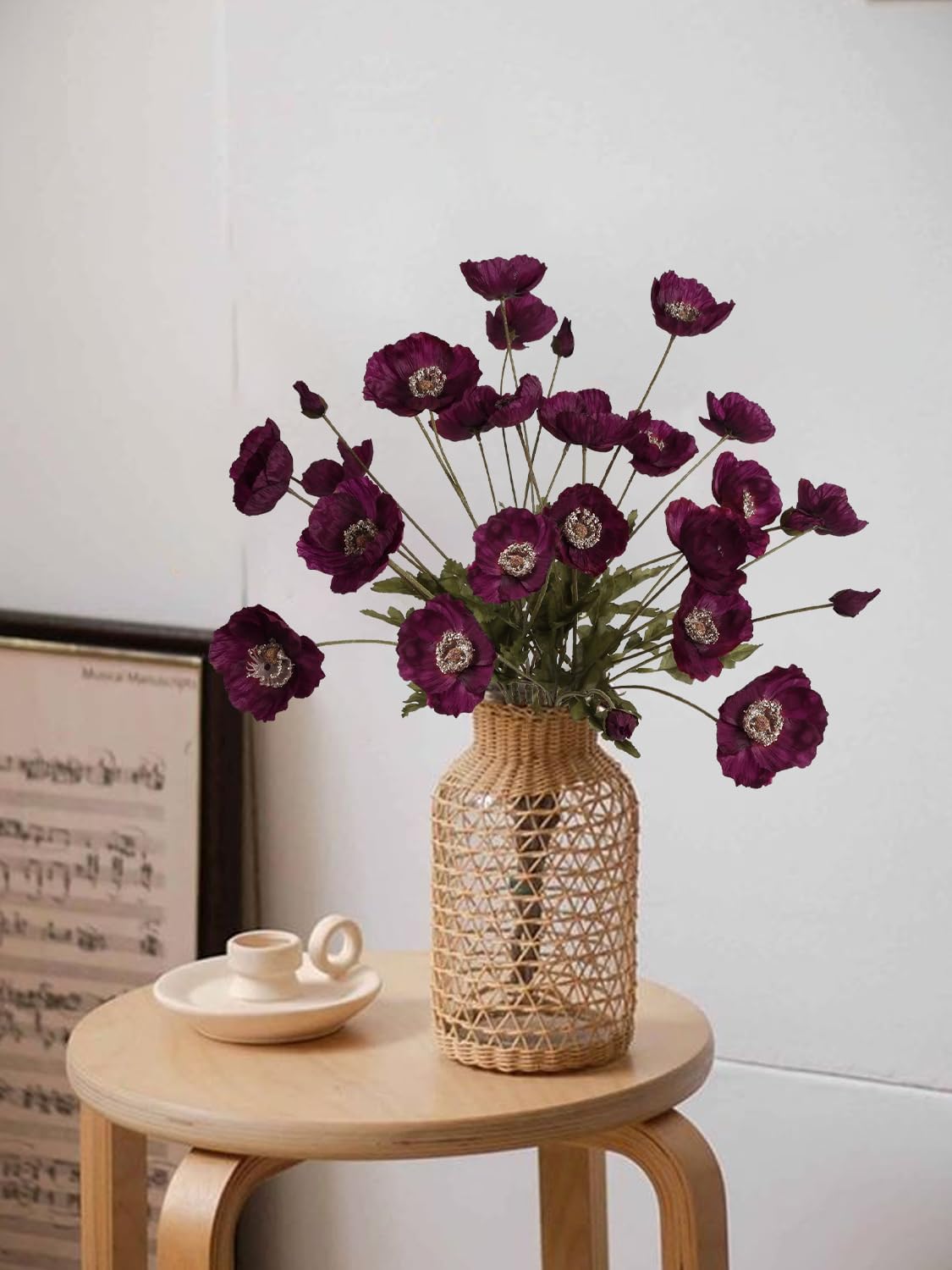 IPOPU Burgundy Silk Flowers 6PCS Fake Poppies Artificial Flowers for Veterans Day Floral Centerpieces, Tables, Wedding Decorations, Reception - Image 3