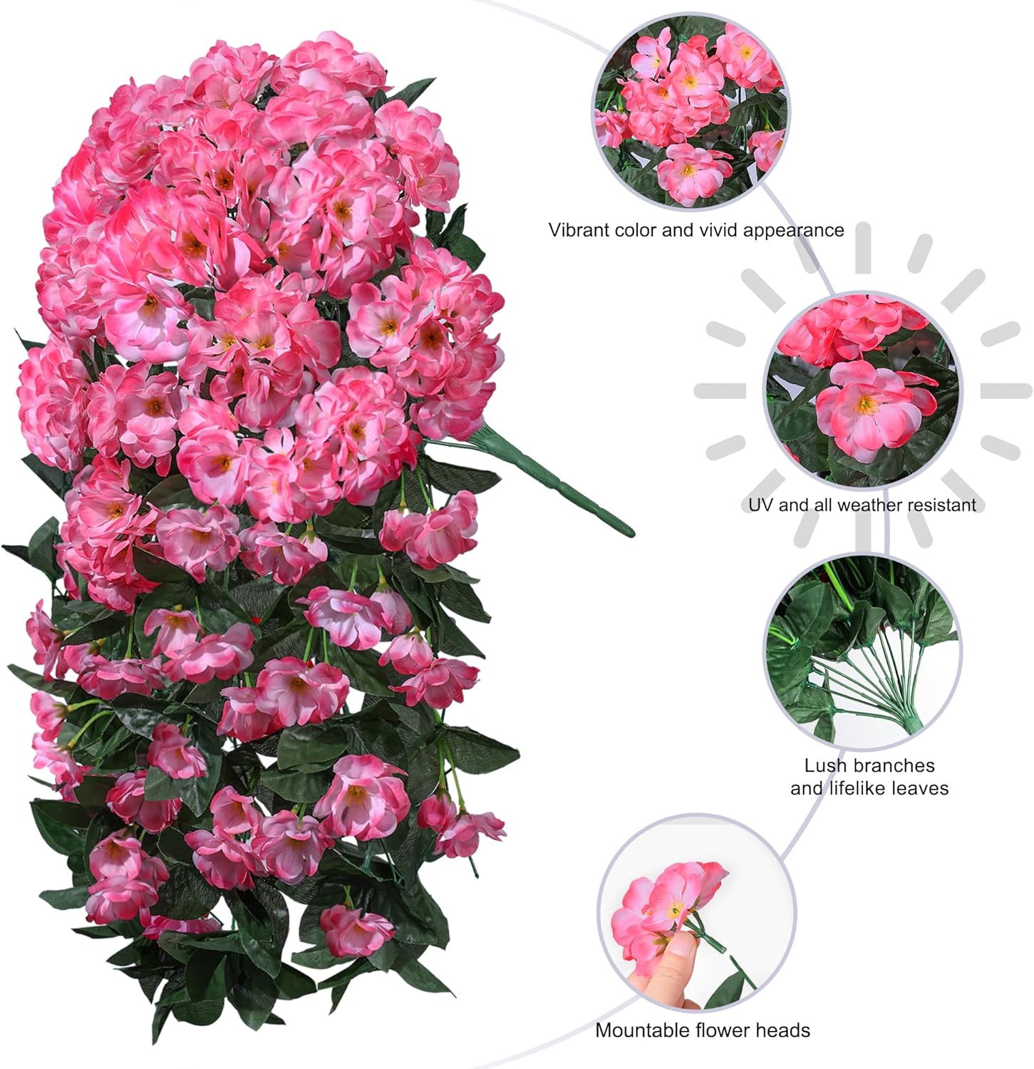 Ivydale Artificial Fake Flowers Geraniums for Outdoors Spring Summer Decor, 2 PCS Realistic Faux Hanging Plants UV Resistant Silk Flowers for Outsdie Planters Porch Patio Garden Outdoor Home, Fuchsia - Image 7