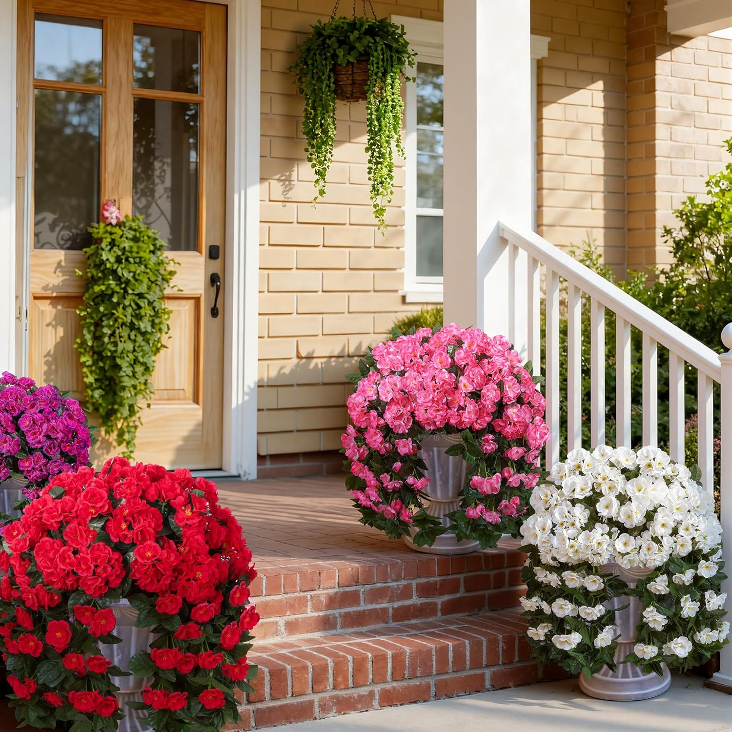 Ivydale Artificial Fake Flowers Geraniums for Outdoors Spring Summer Decor, 2 PCS Realistic Faux Hanging Plants UV Resistant Silk Flowers for Outsdie Planters Porch Patio Garden Outdoor Home, Fuchsia - Image 8