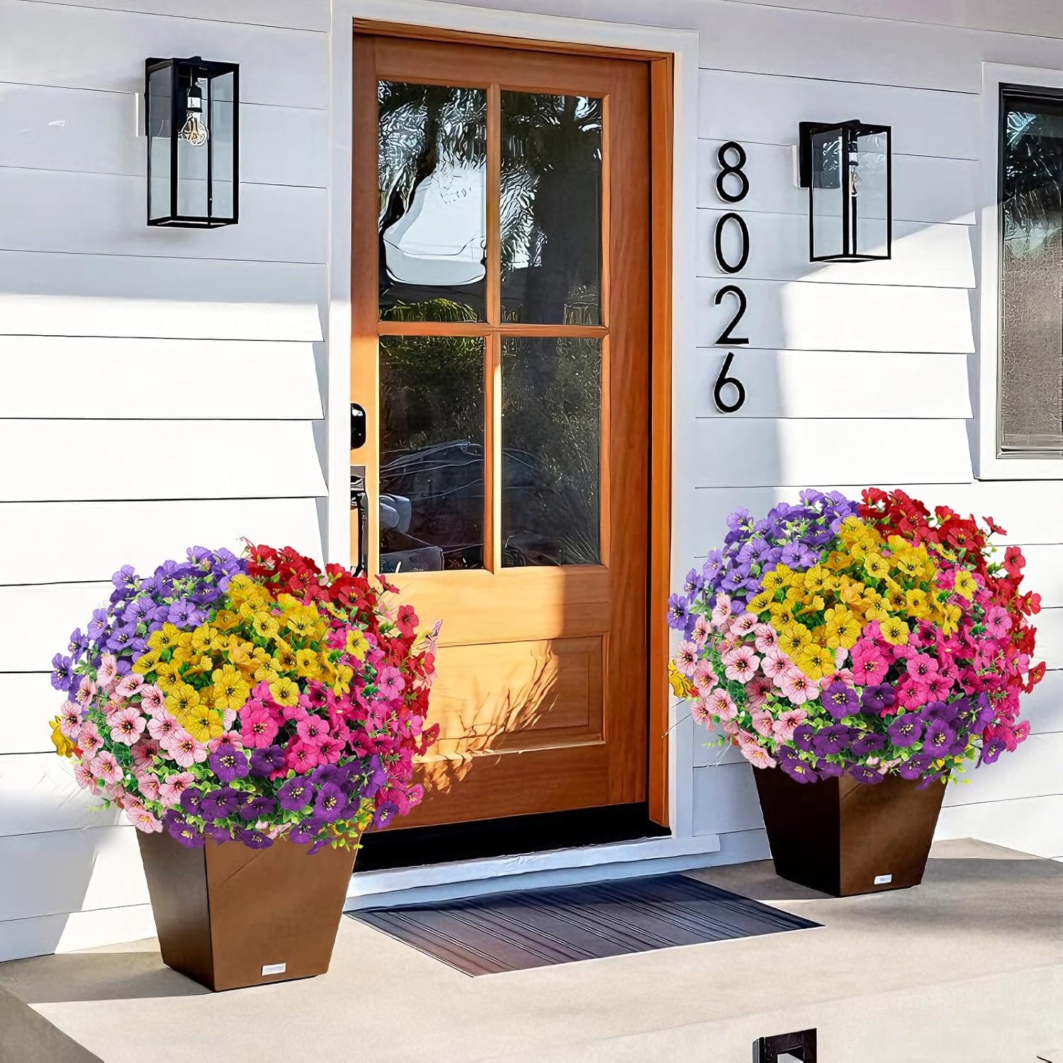 FGSAEOR 12 Bundles Artificial Flowers for Outdoor Indoor, Faux Flower Daisy with Eucalyptus Leaves Fake Plants Greenery, Garden Home Decor for Boxwood Porch Patio