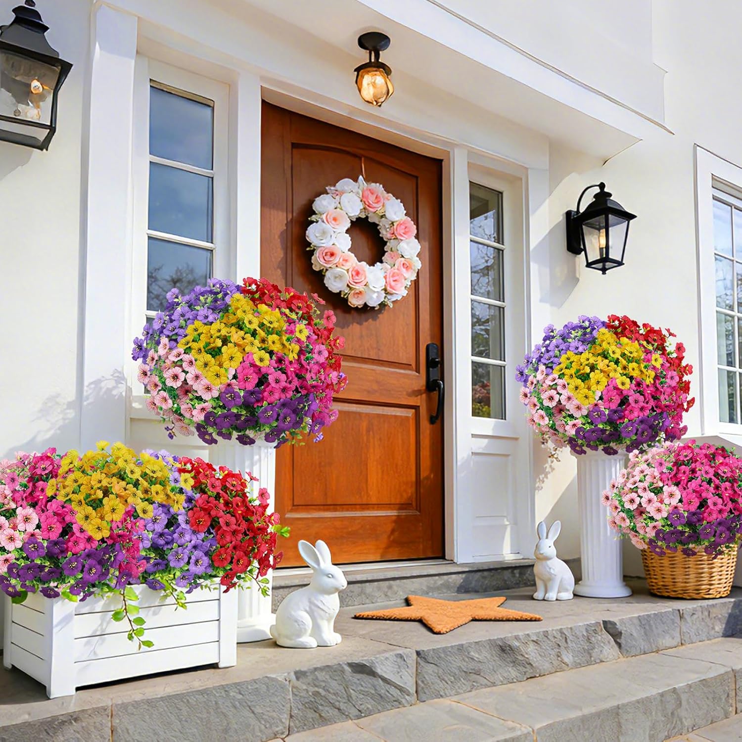 FGSAEOR 12 Bundles Artificial Flowers for Outdoor Indoor, Faux Flower Daisy with Eucalyptus Leaves Fake Plants Greenery, Garden Home Decor for Boxwood Porch Patio - Image 5