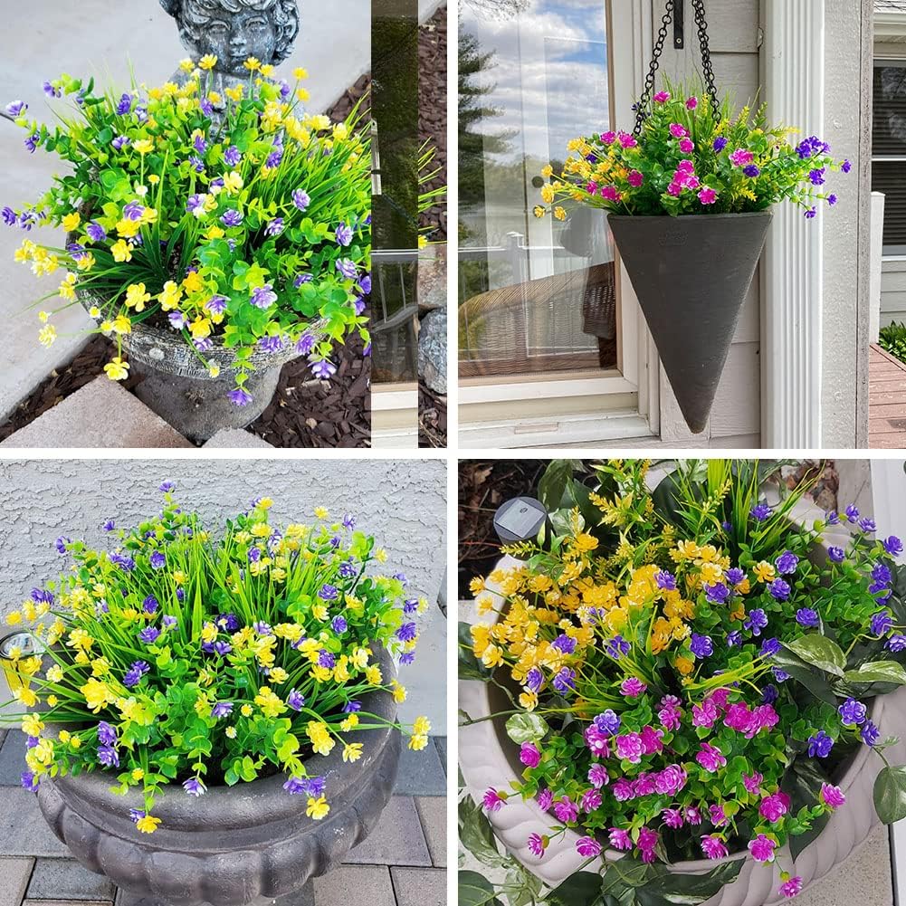 KLEMOO 12 Bundles Outdoor Artificial Fake Flowers UV Resistant No Fade Boxwood Faux Plastic Shrubs Plants for Garden Patio Porch Window Box Home Wedding Farmhouse Hanging Décor - Image 5