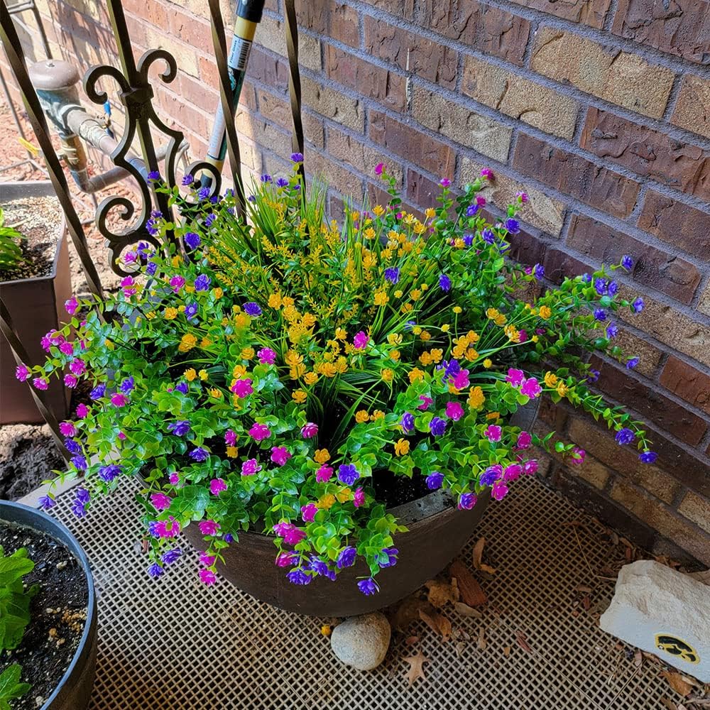 KLEMOO 12 Bundles Outdoor Artificial Fake Flowers UV Resistant No Fade Boxwood Faux Plastic Shrubs Plants for Garden Patio Porch Window Box Home Wedding Farmhouse Hanging Décor - Image 6